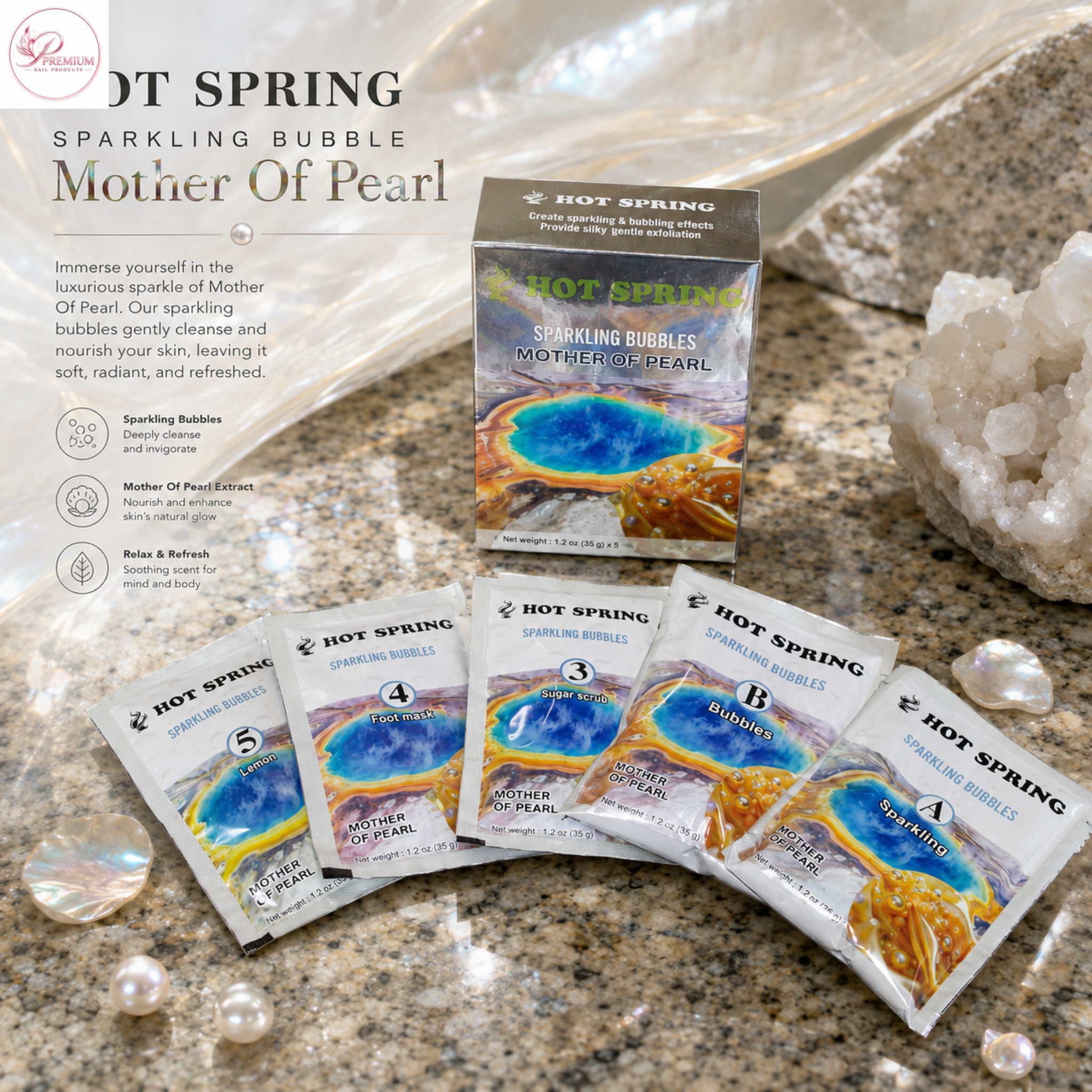 Hot Spring Sparkling Bubbles Mother Of Pearl + Free Pedicure Liner