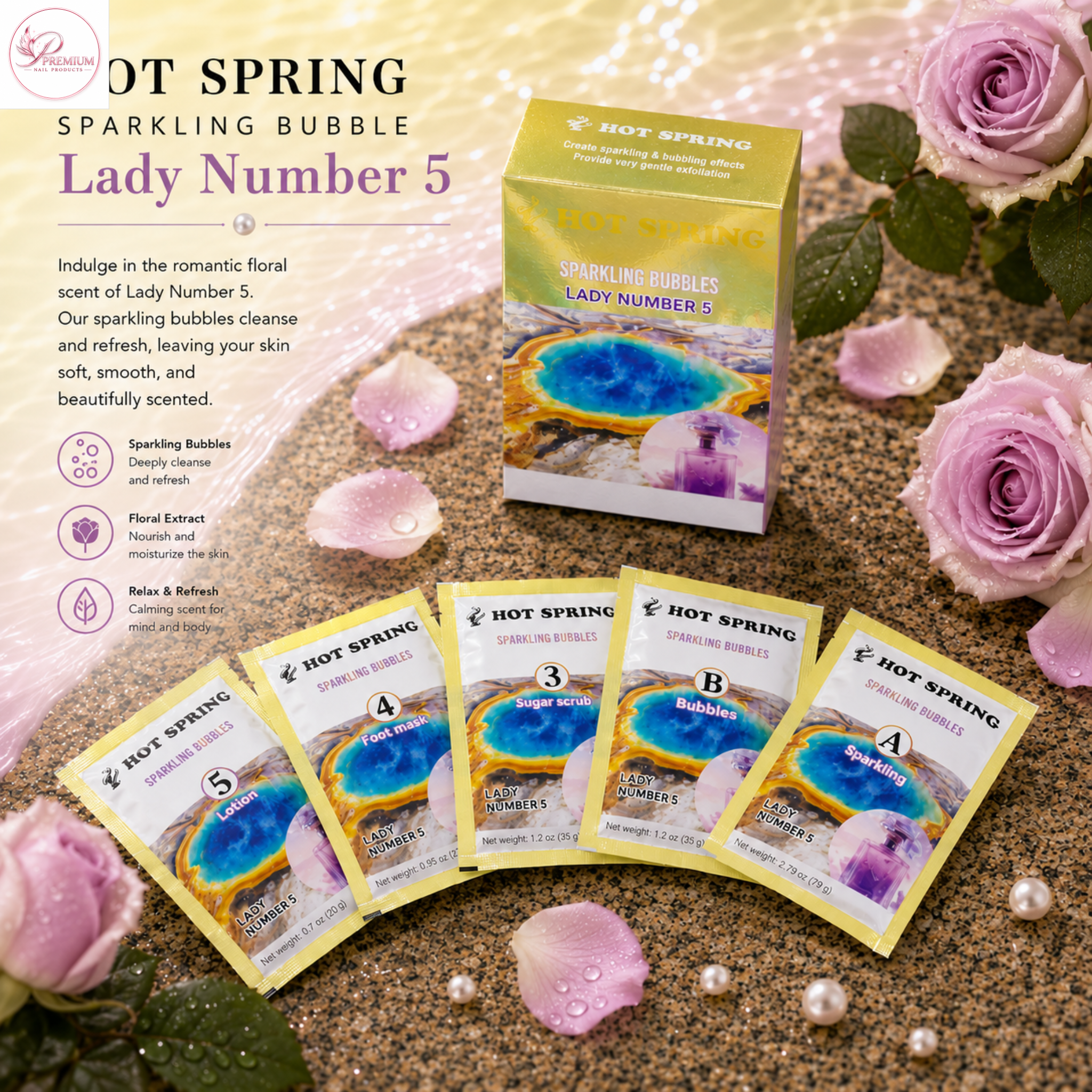 Hot Spring Sparkling Bubbles 5in1 Lady Number 5 + Free Pedicure Liner