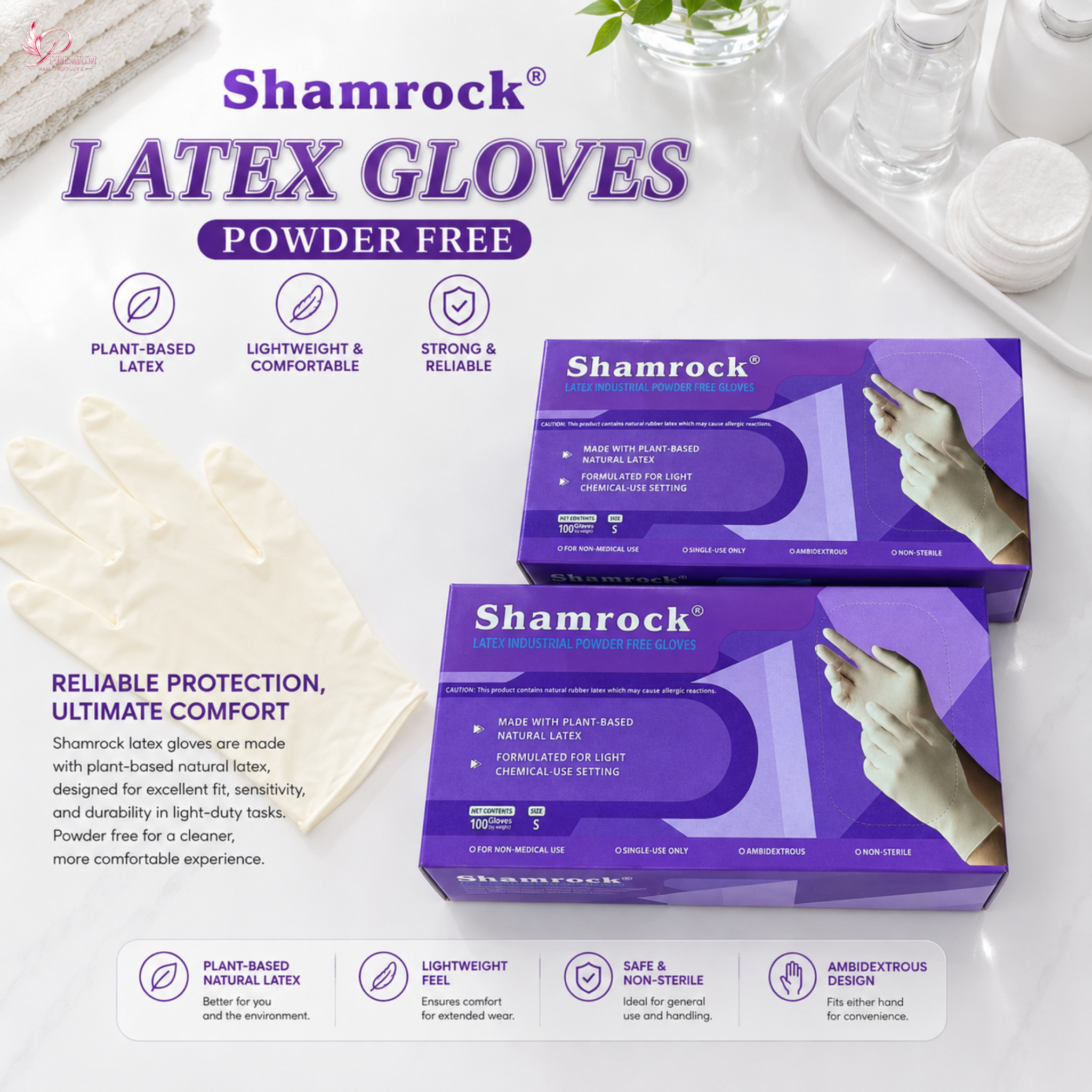 Shamrock Latex Gloves Box - Size: Medium Size ( Powder Free )