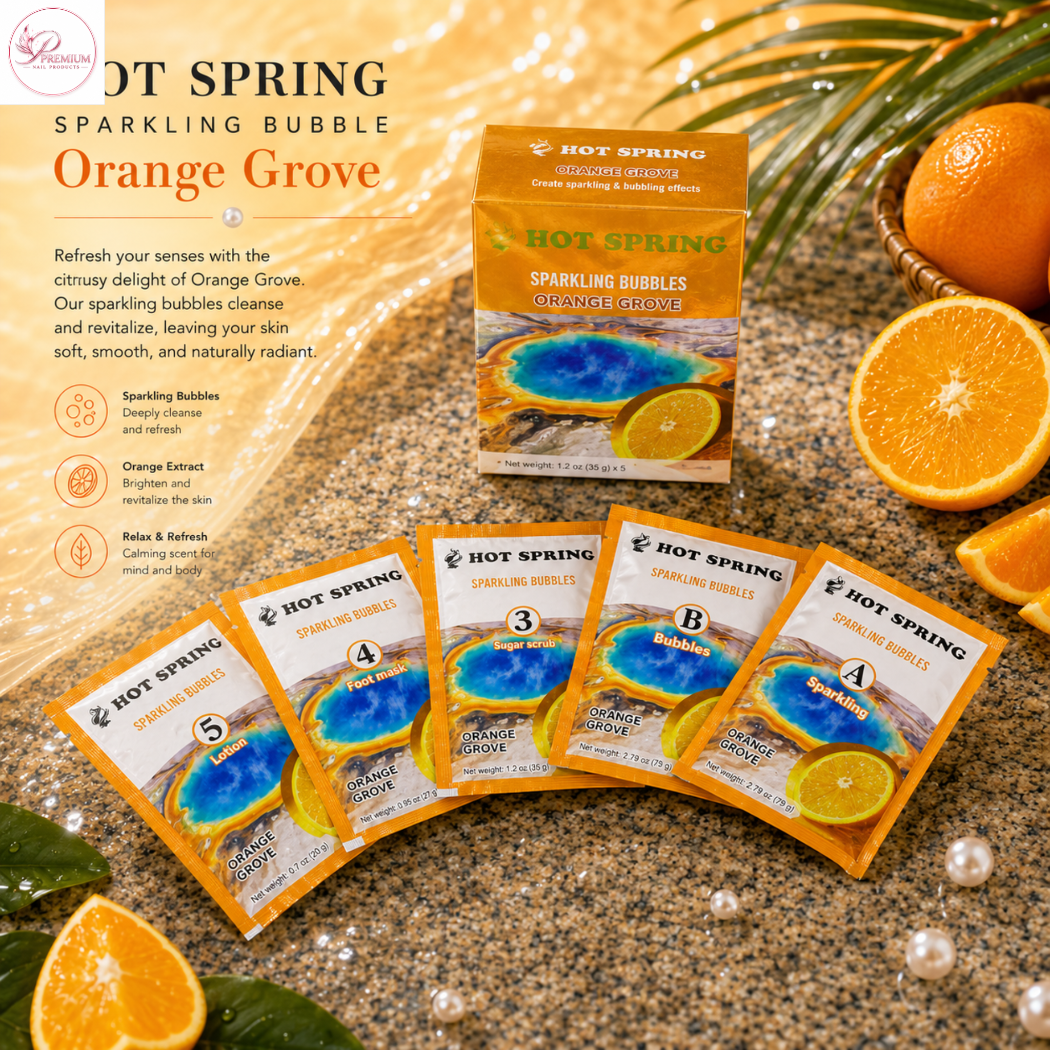 Hot Spring Sparkling Bubbles 5in1 Orange Grove + Free Pedicure Liner