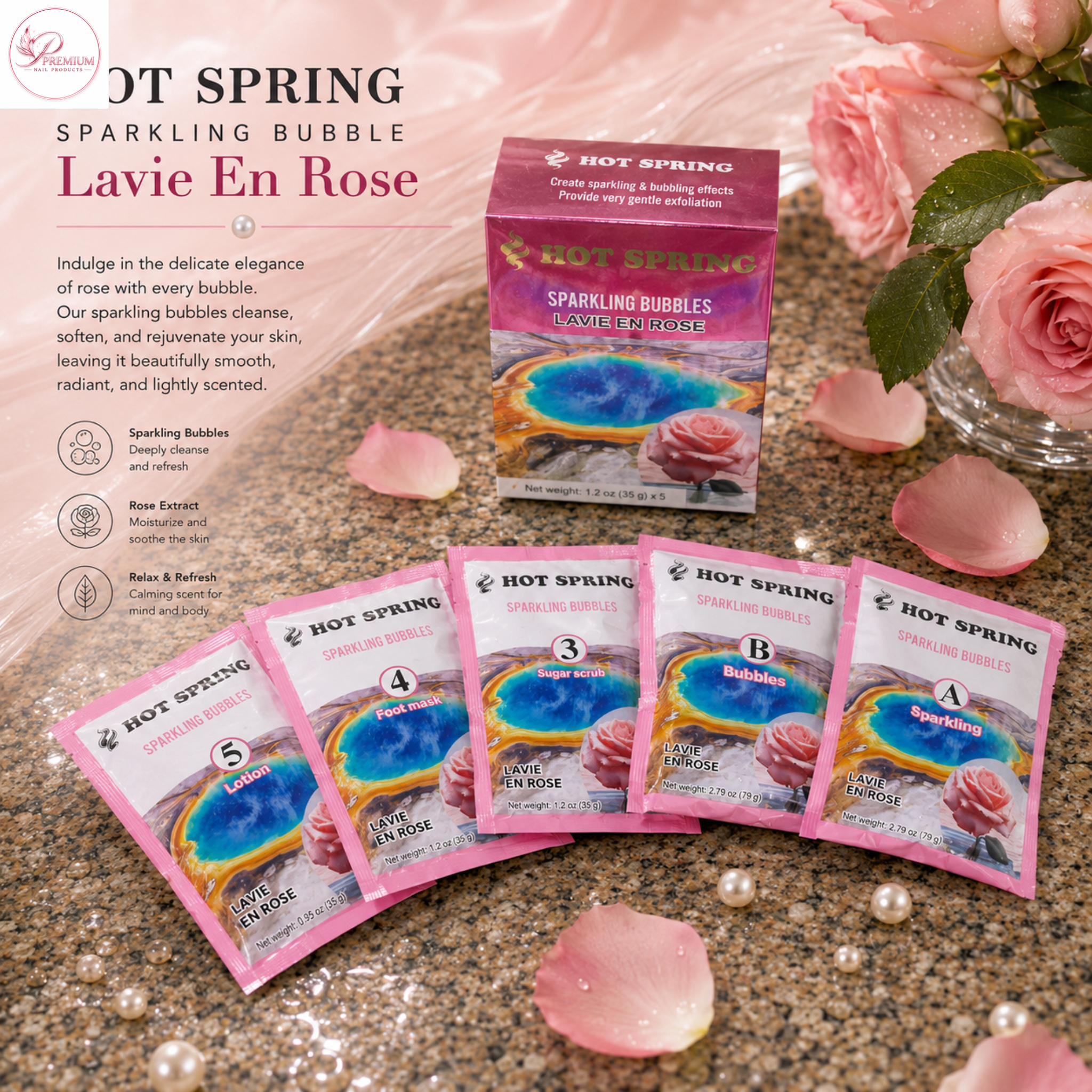 Hot Spring Sparkling Bubbles 5in1 Lavie En Rose + Free Pedicure Liner