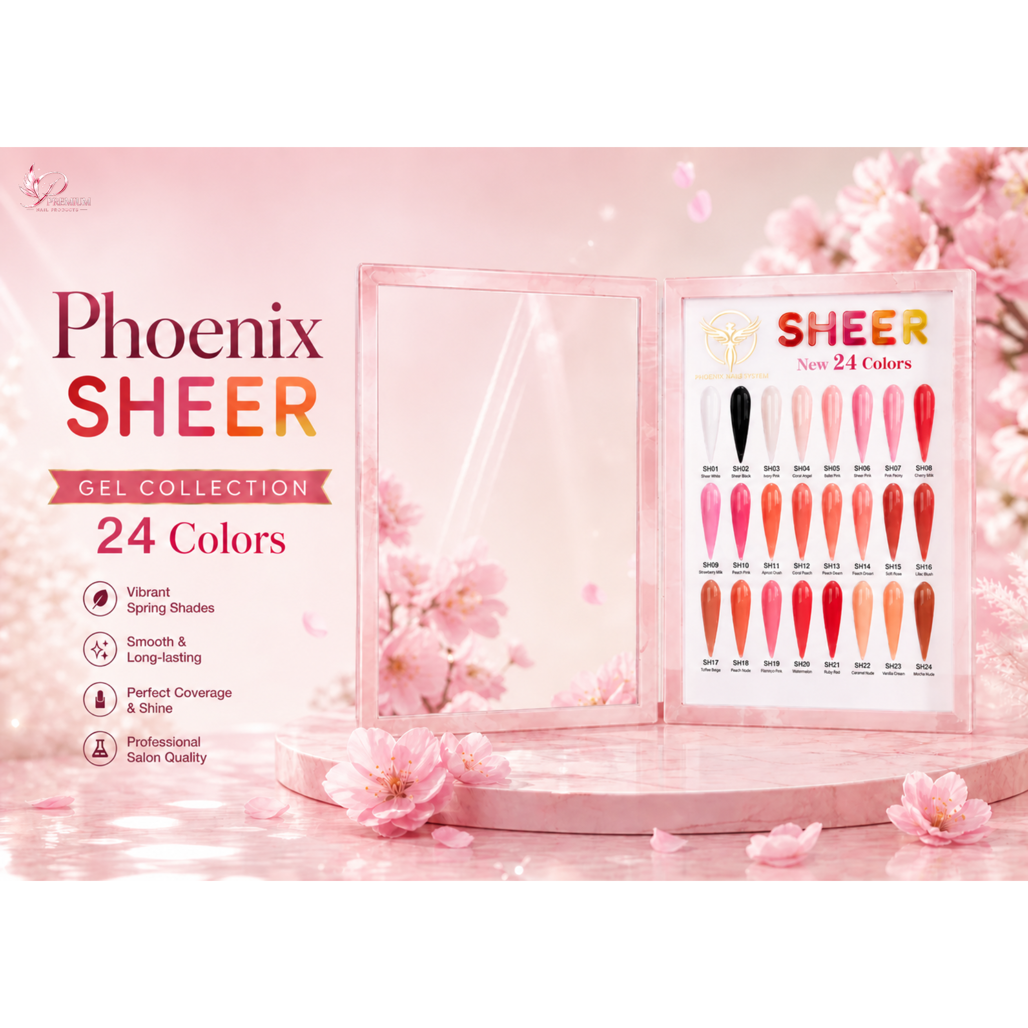 Phoenix Sheer Gel Collection 24 Colors - Free Extra 24 Gels + 1 Color Book + Vali