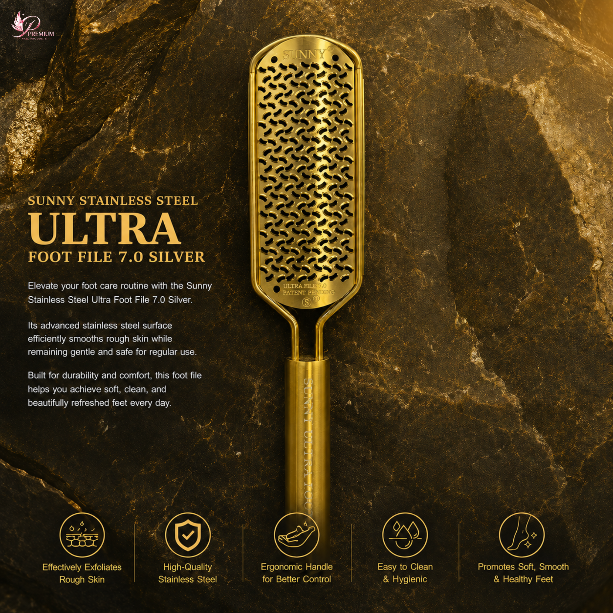 Sunny Stainless Steel Ultra Foot File 7.0 Gold - Buy 5 Free 1