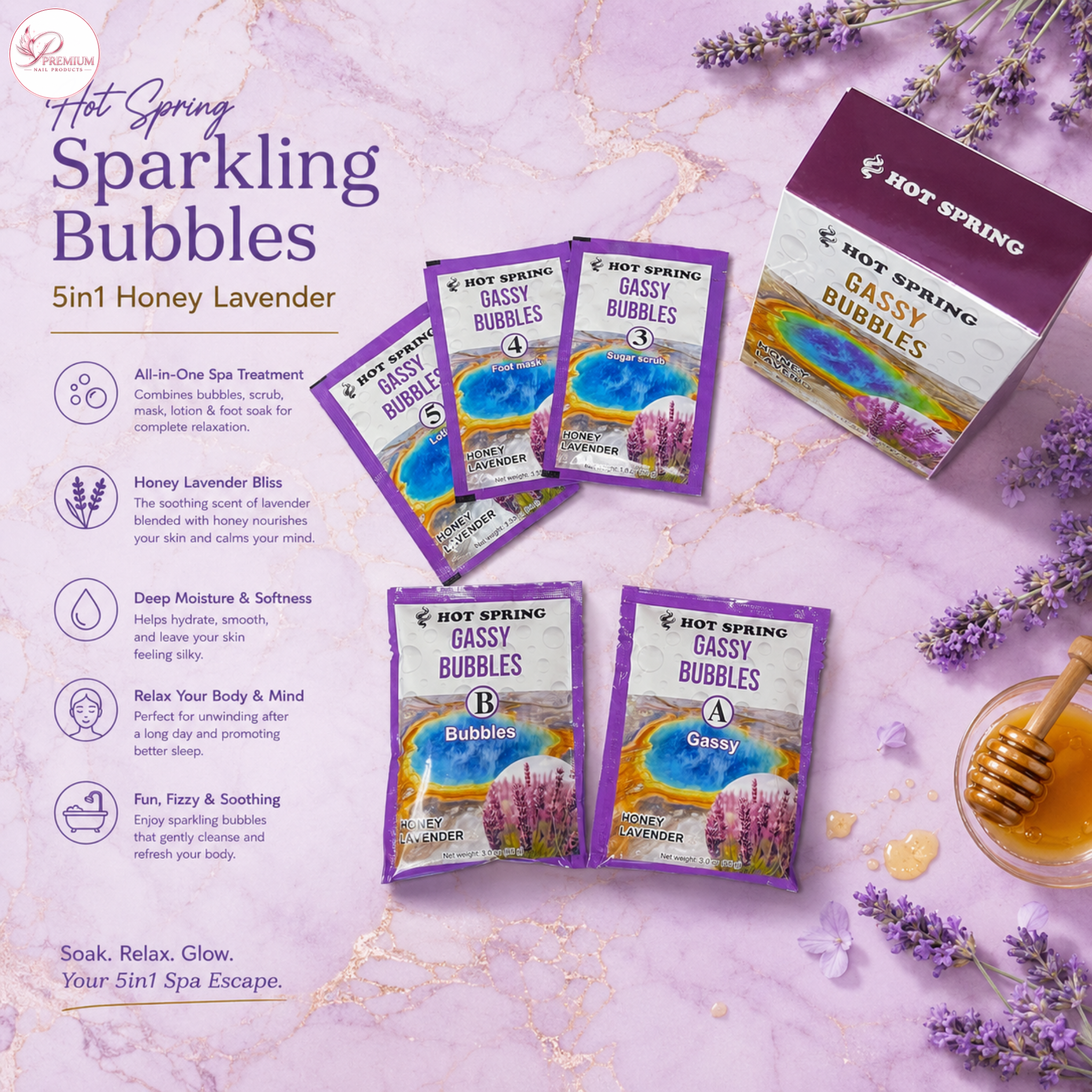 Hot Spring Sparkling Bubbles 5in1 Honey Lavender + Free Pedicure Liner