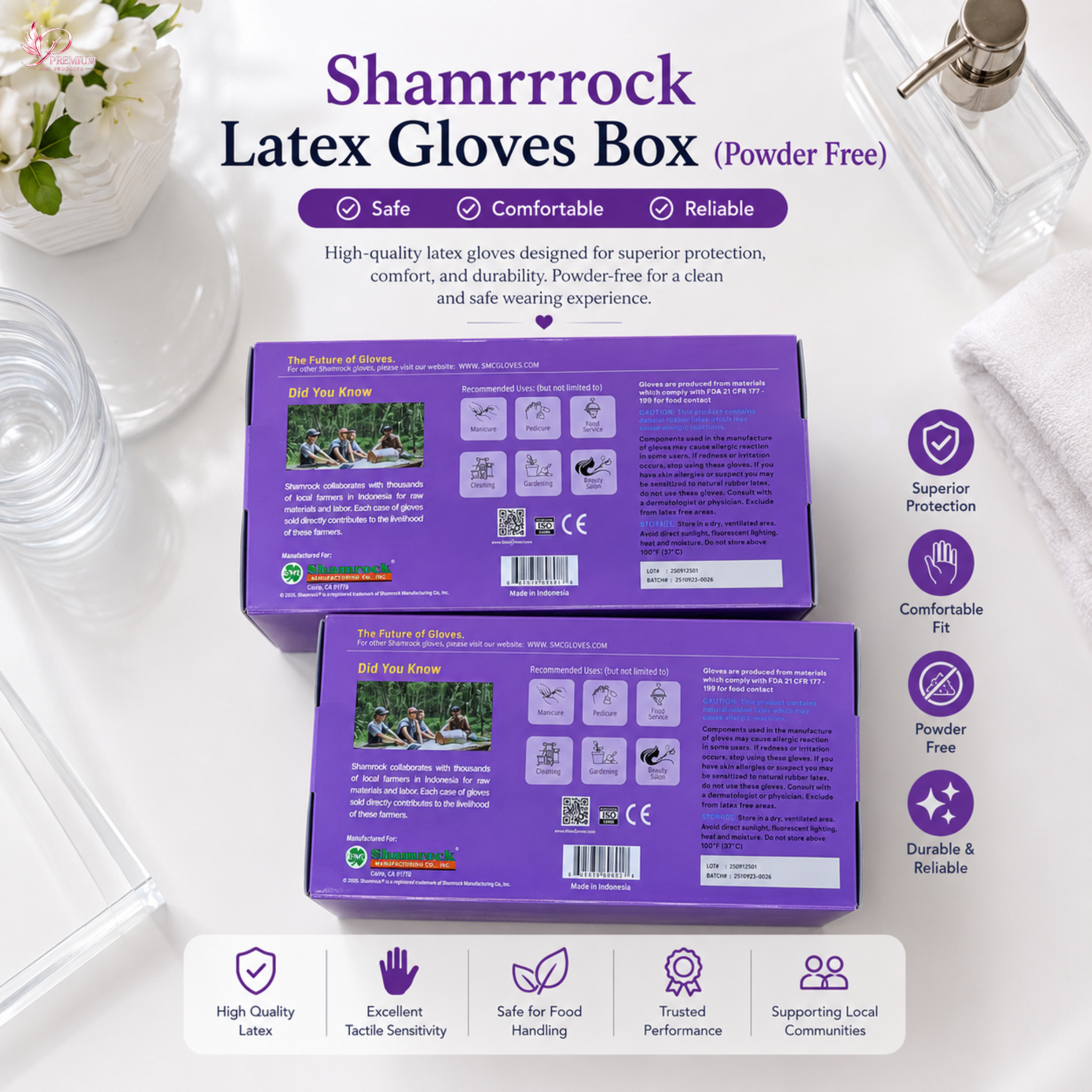 Shamrock Latex Gloves Box - Size: Medium Size ( Powder Free )