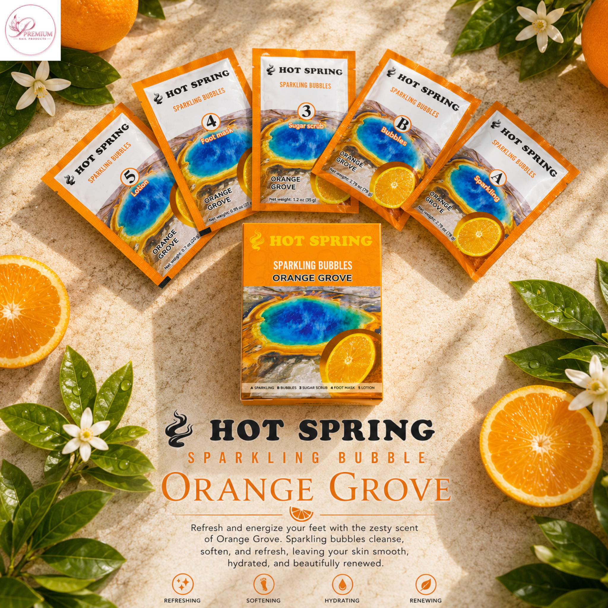 Hot Spring Sparkling Bubbles 5in1 Orange Grove + Free Pedicure Liner