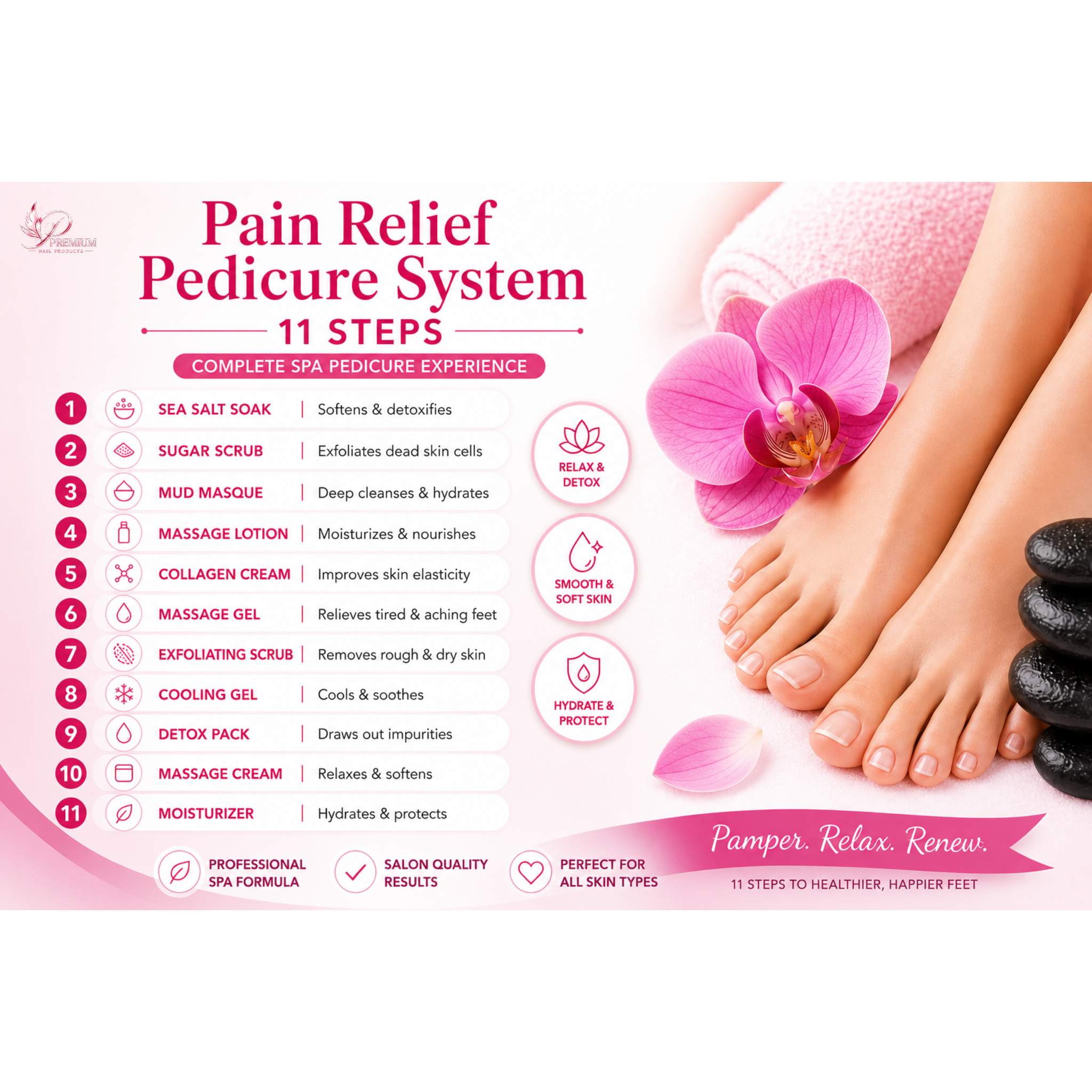 PHOENIX Pedi Relief Deluxe Spa Pedicure 11 Steps - Case of 36 Pack - FREE 1 Smoke Machine