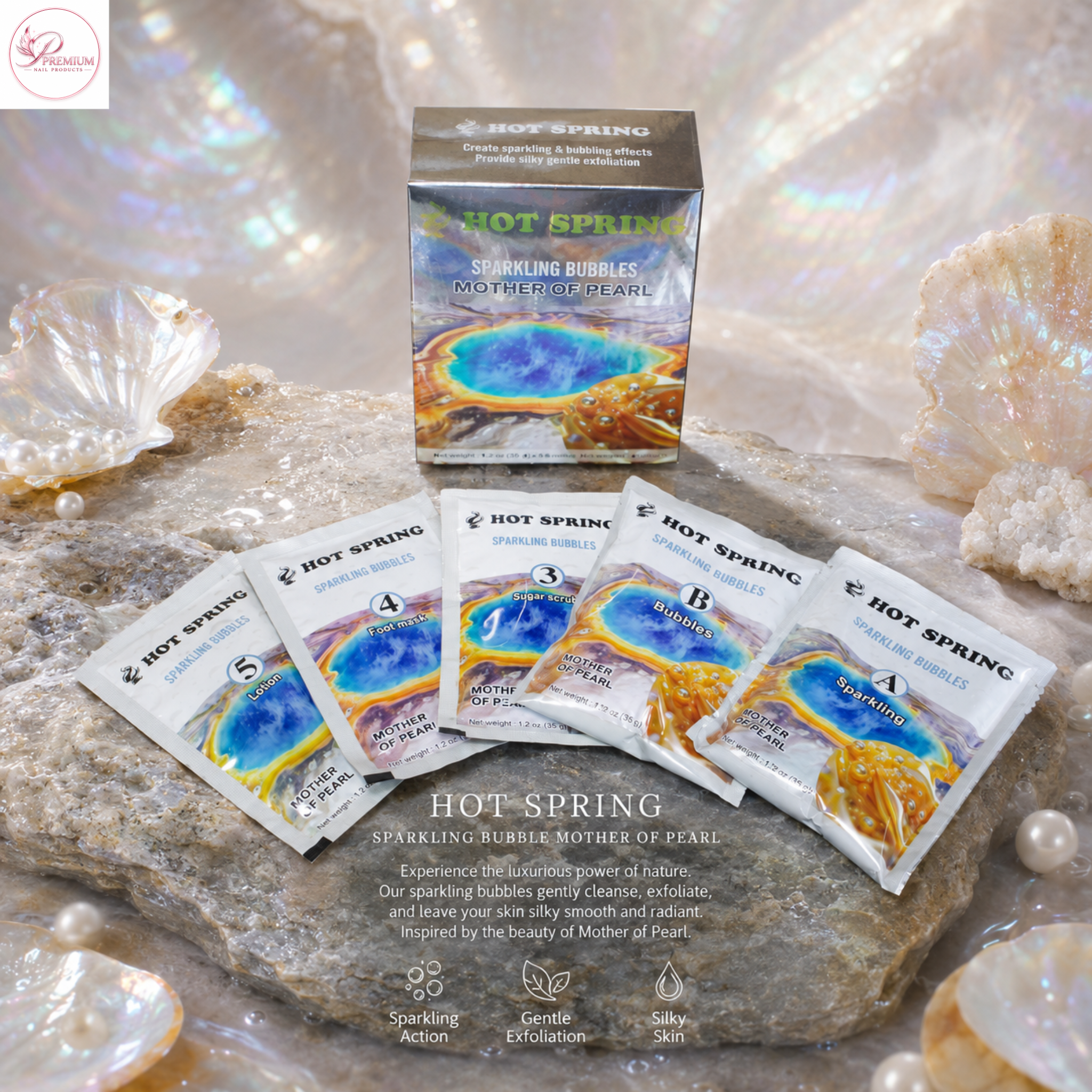Hot Spring Sparkling Bubbles Mother Of Pearl + Free Pedicure Liner