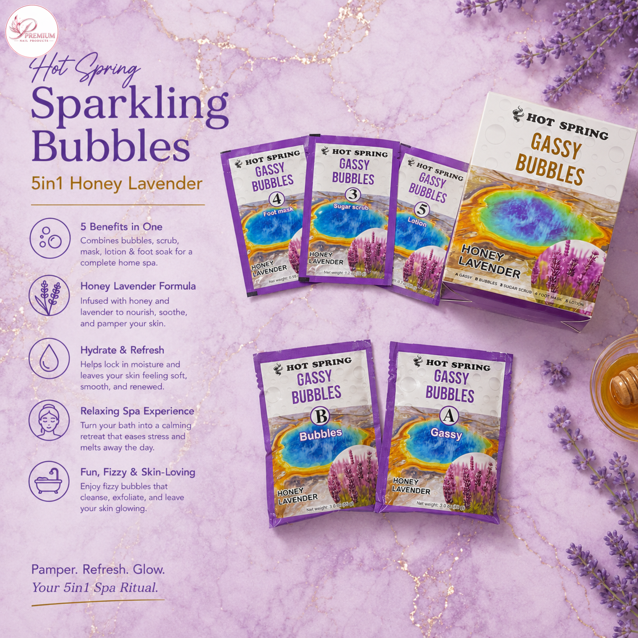 Hot Spring Sparkling Bubbles 5in1 Honey Lavender + Free Pedicure Liner
