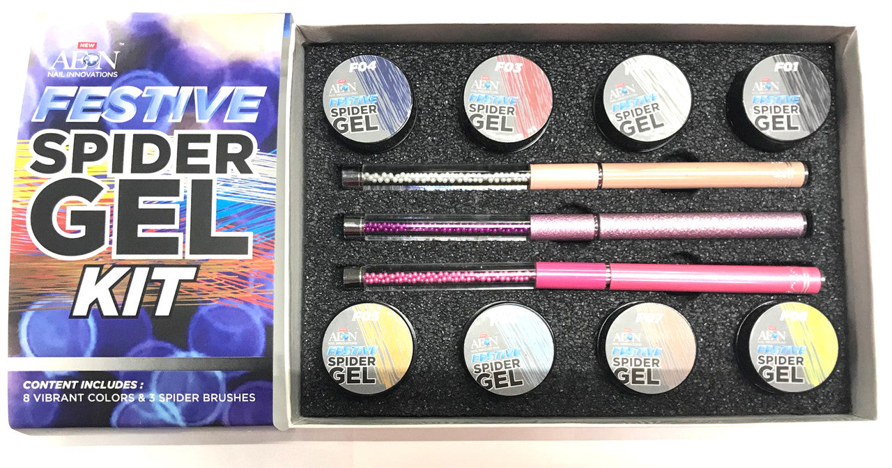 Aeon Spider Gel Festive Collection ( Set of 8 ) + Free 3 Design Brushes