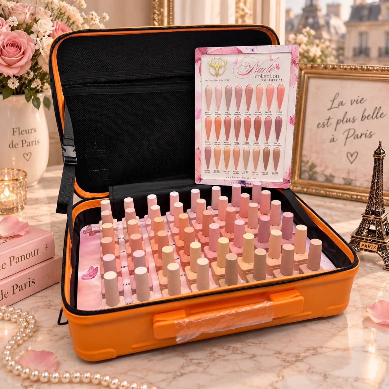 Phoenix NUDE Gel Collection 24 Colors - Free Extra 24 Gels + 1 Color Book + Vali + Free 6 MS Acrylic Powders 2oz