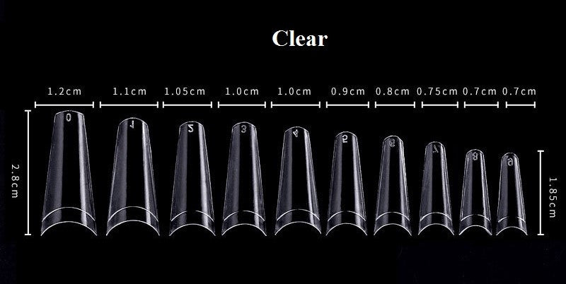 Coffin Nail Tips Clear 10 Sizes ( Bag of 500pcs )