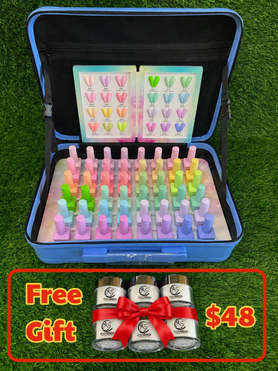 Phoenix Spring Gel Collection 24 Colors - Free Extra 24 Gels + 1 Color Book + Vali + Free 6 MS Acrylic Powders 2oz