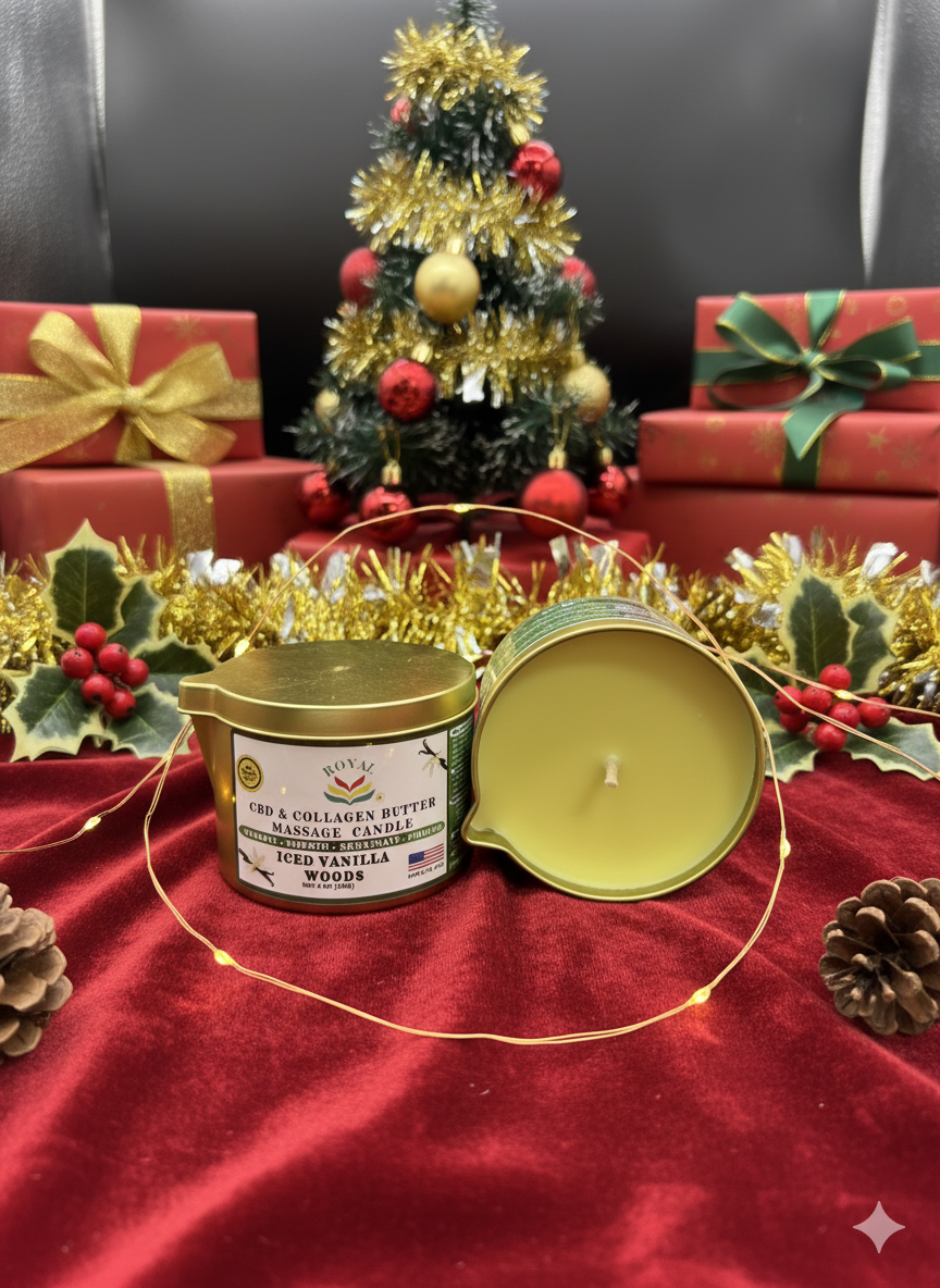 ROYAL CBD & Collagen Massage Butter Candle 6oz - Ice Vanilla Woods