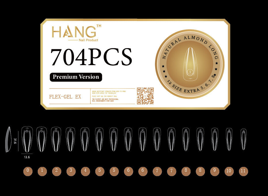 HANG Gel -X Tips Premium Version - Almond Long 704pcs / 12 Sizes