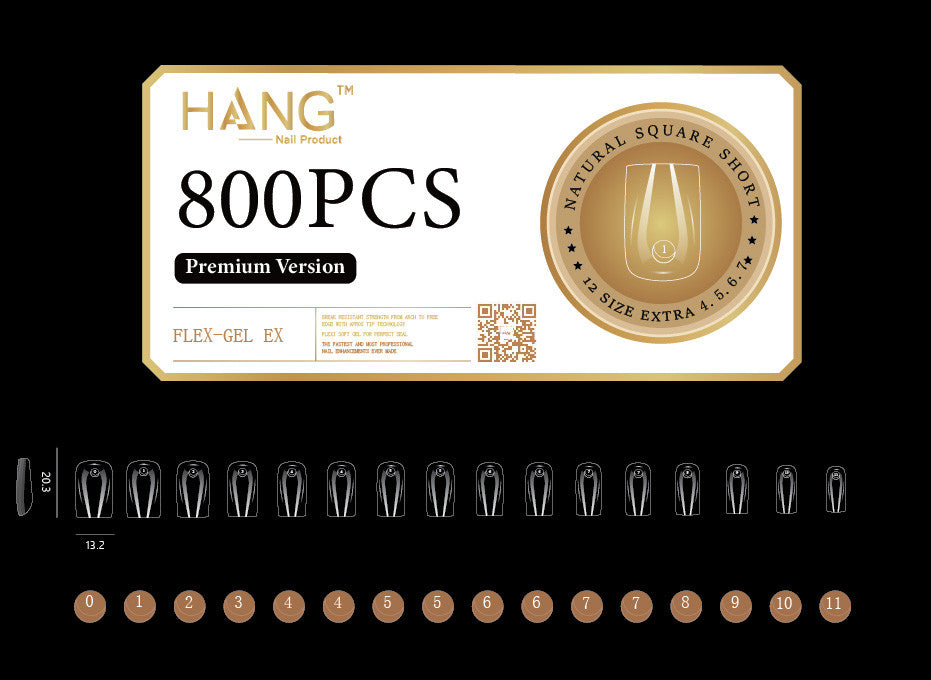 HANG Gel -X Tips Premium Version - Square Short 800pcs / 12 Sizes