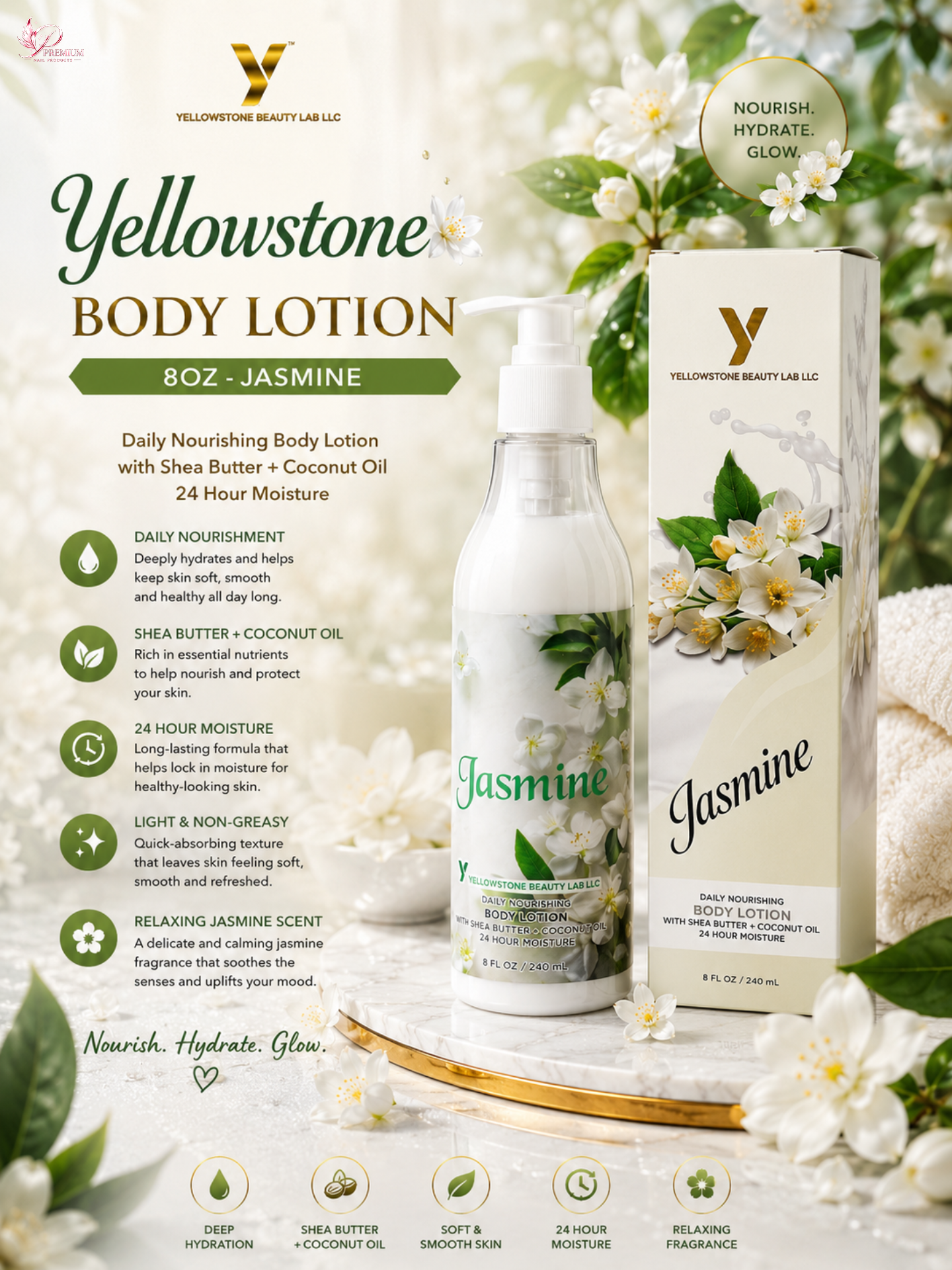 Yellowstone Body Lotion 8oz - Jasmine - Free Gift Box