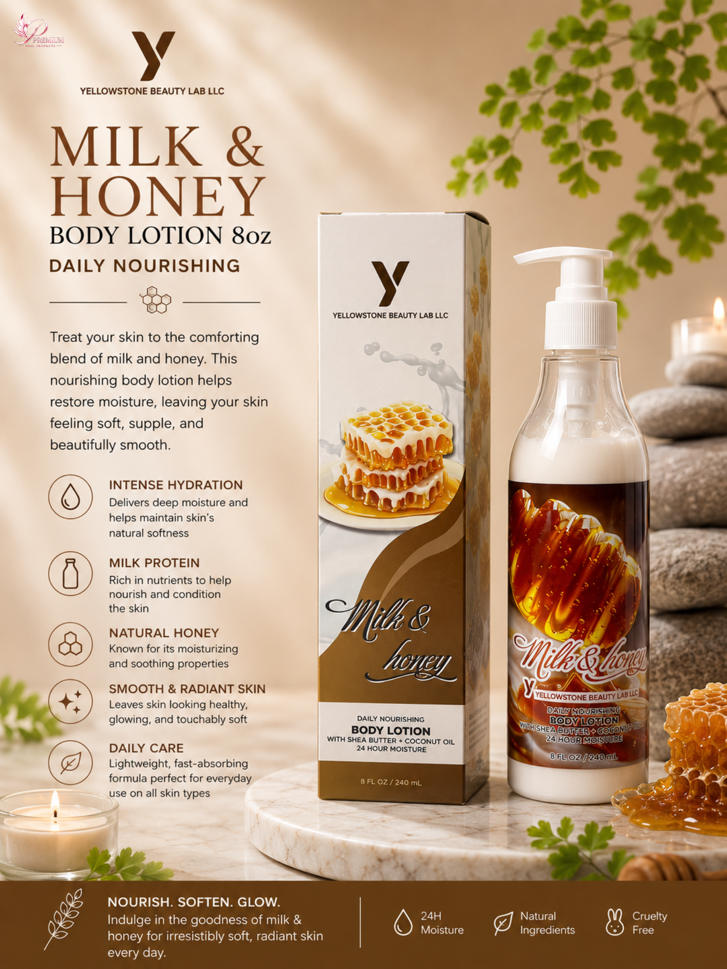 Yellowstone Body Lotion 8oz - Milk & Honey - Free Gift Box