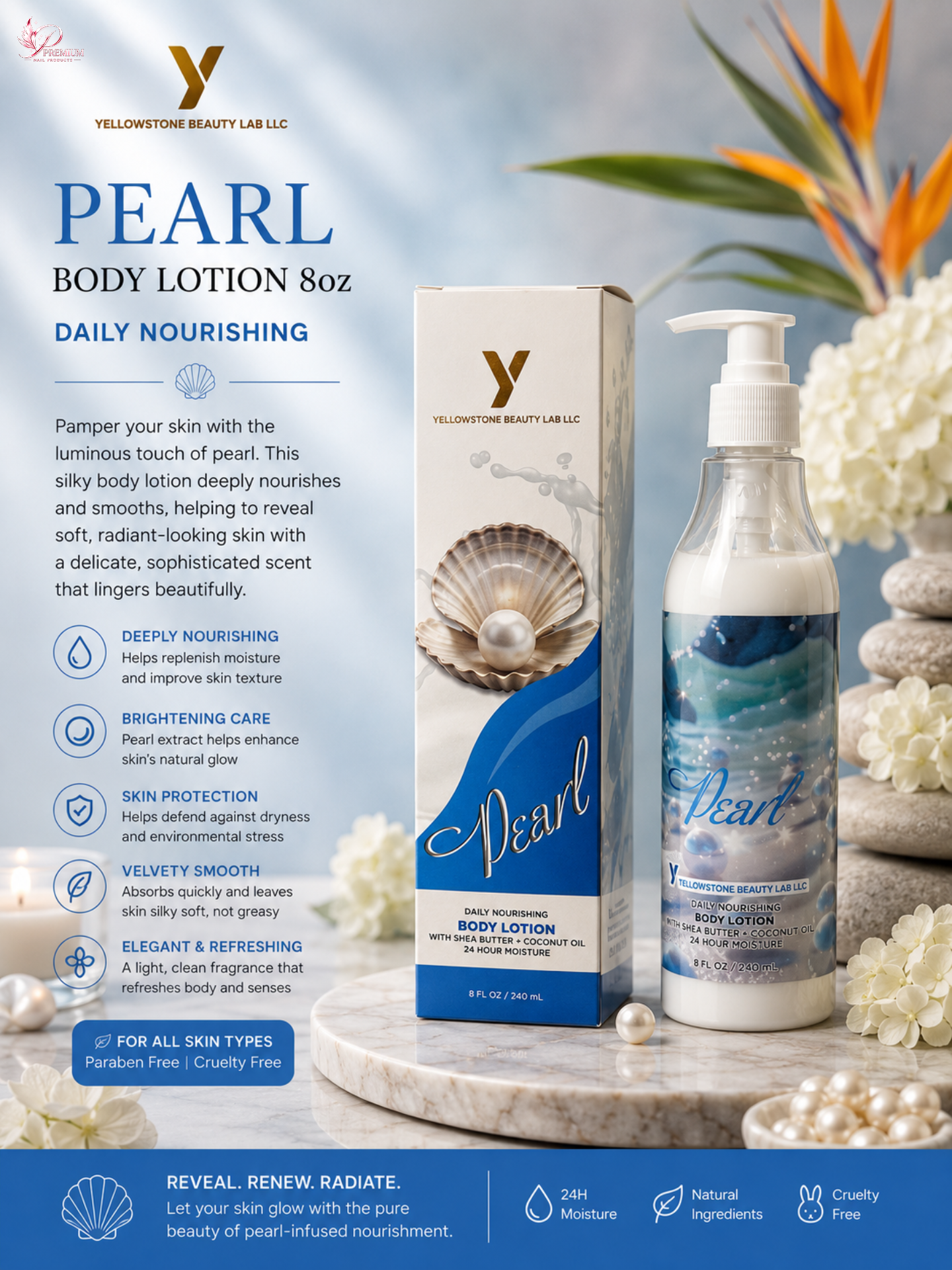 Yellowstone Body Lotion 8oz - Pearl - Free Gift Box
