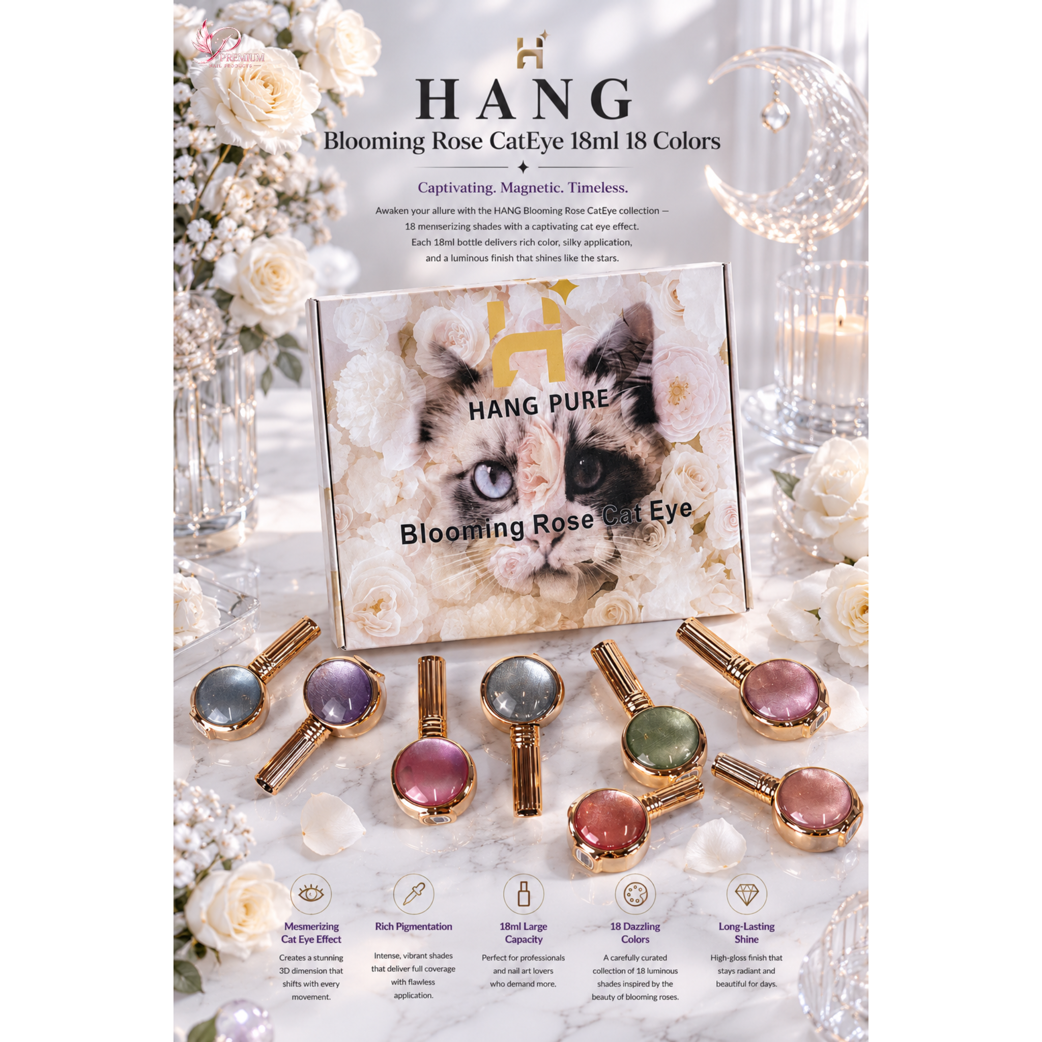 HANG Blooming Rose Cateye 18ml 18 Colors