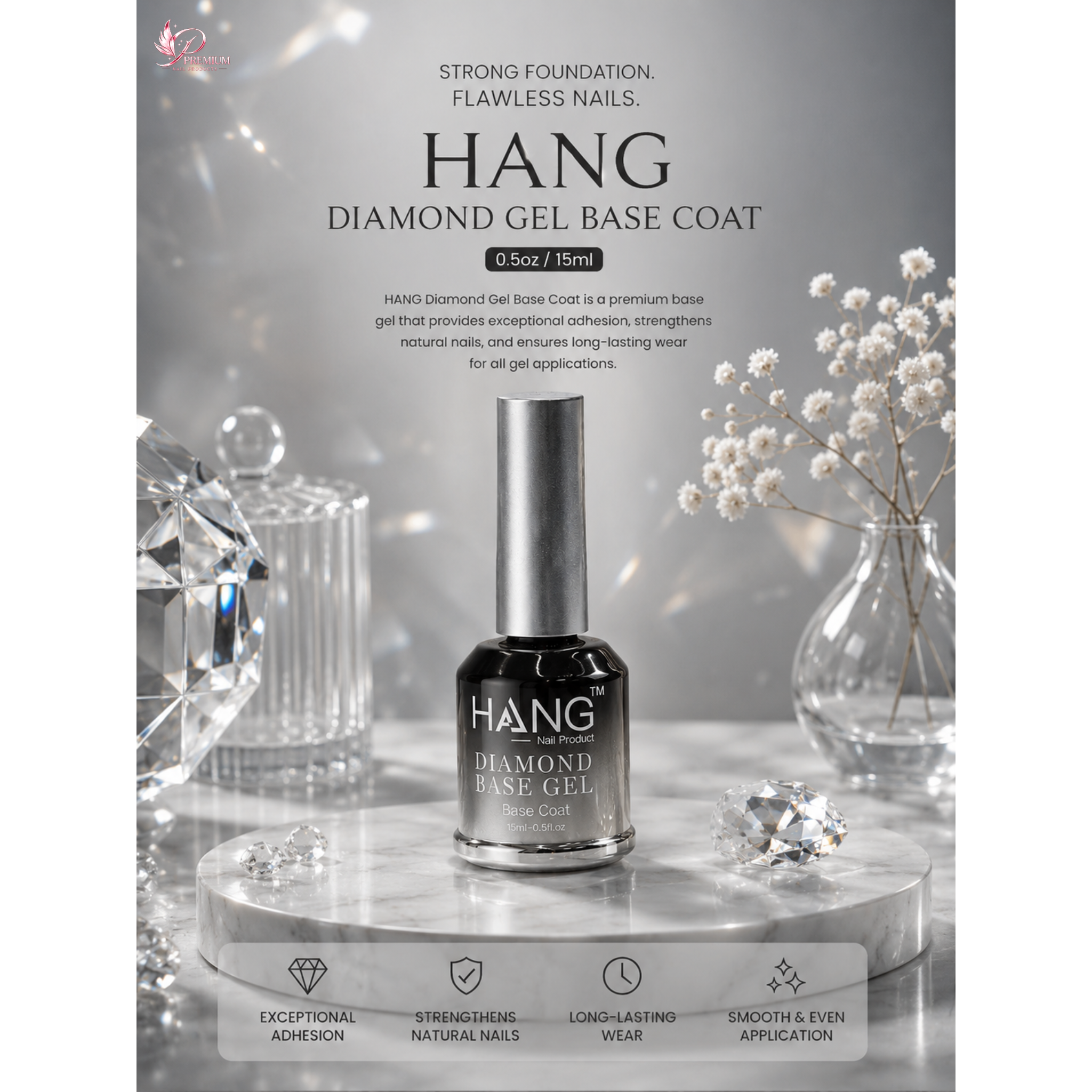 HANG Diamond Gel Base Coat 0.5oz - Buy 5 Free 1