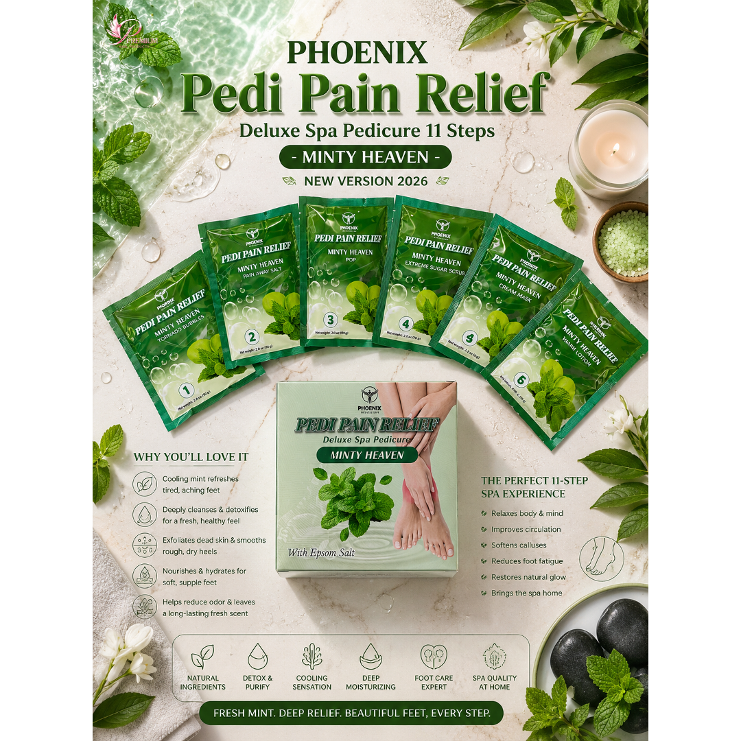 Phoenix Pedi Pain Relief With Epsom Salt 12 Step - Single Box (1pc) - NEW VERSION - Free Massage Candle + Pedi Kit & Liner