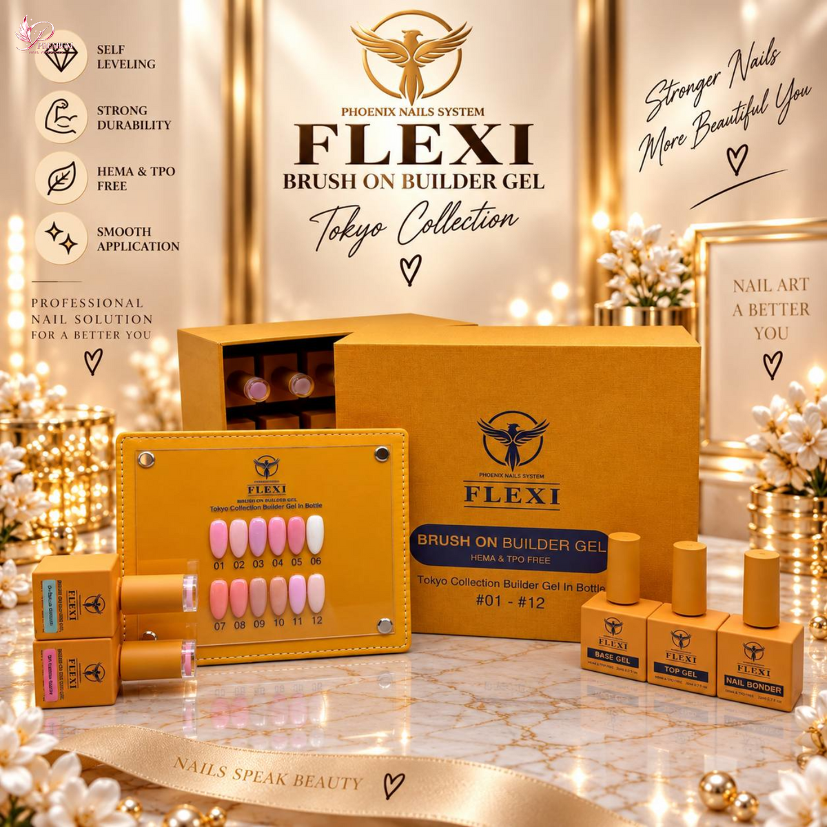 PHOENIX FLEXI Builder Gel (In Bottle) BIAB #1 - #12 colors - 20ml (Included Color Chart) - Tokyo Collection