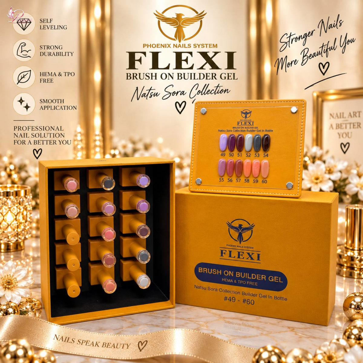 PHOENIX FLEXI Builder Gel (In Bottle) BIAB #49 - #60 colors - 20ml (Included Color Chart) - Natsu Sora Collection