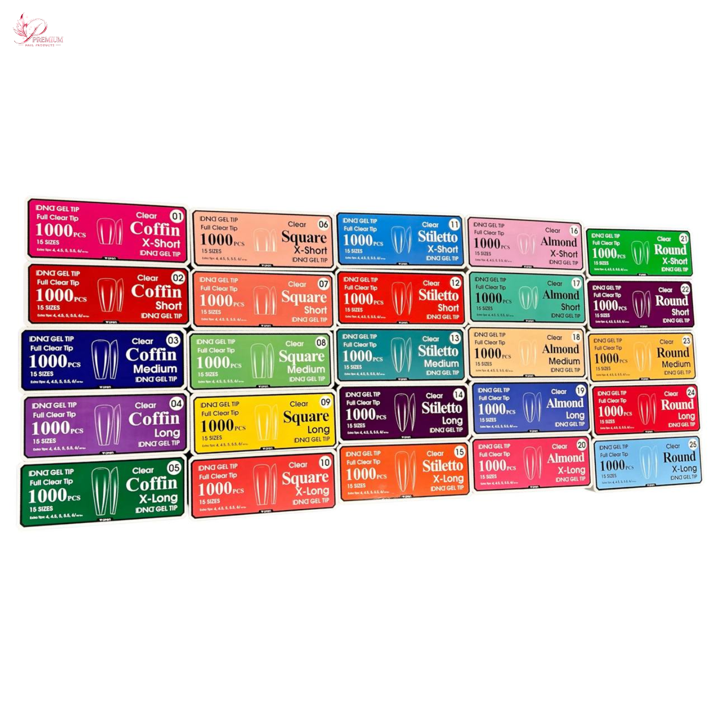 DND Soft Gel Tips Full Clear Tip - 15 Sizes/ 1000 Tips (Extra size 4->6) BUY 5 GET 1 FREE