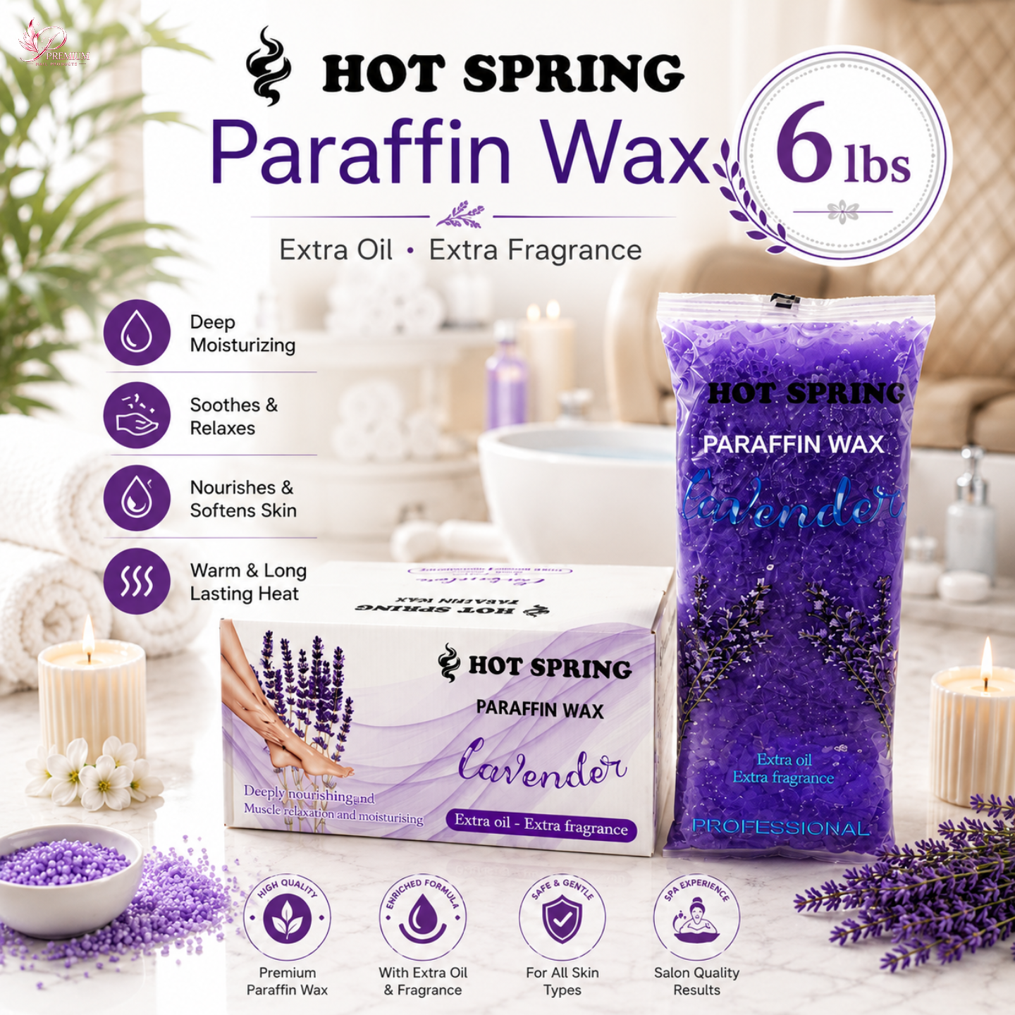 Hot Spring Premium Paraffin Wax - LAVENDER (6 Lbs)