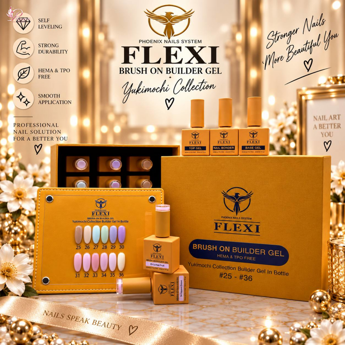 PHOENIX FLEXI Builder Gel (In Bottle) BIAB #25 - #36 colors - 20ml (Included Color Chart) - YukiMochi Collection
