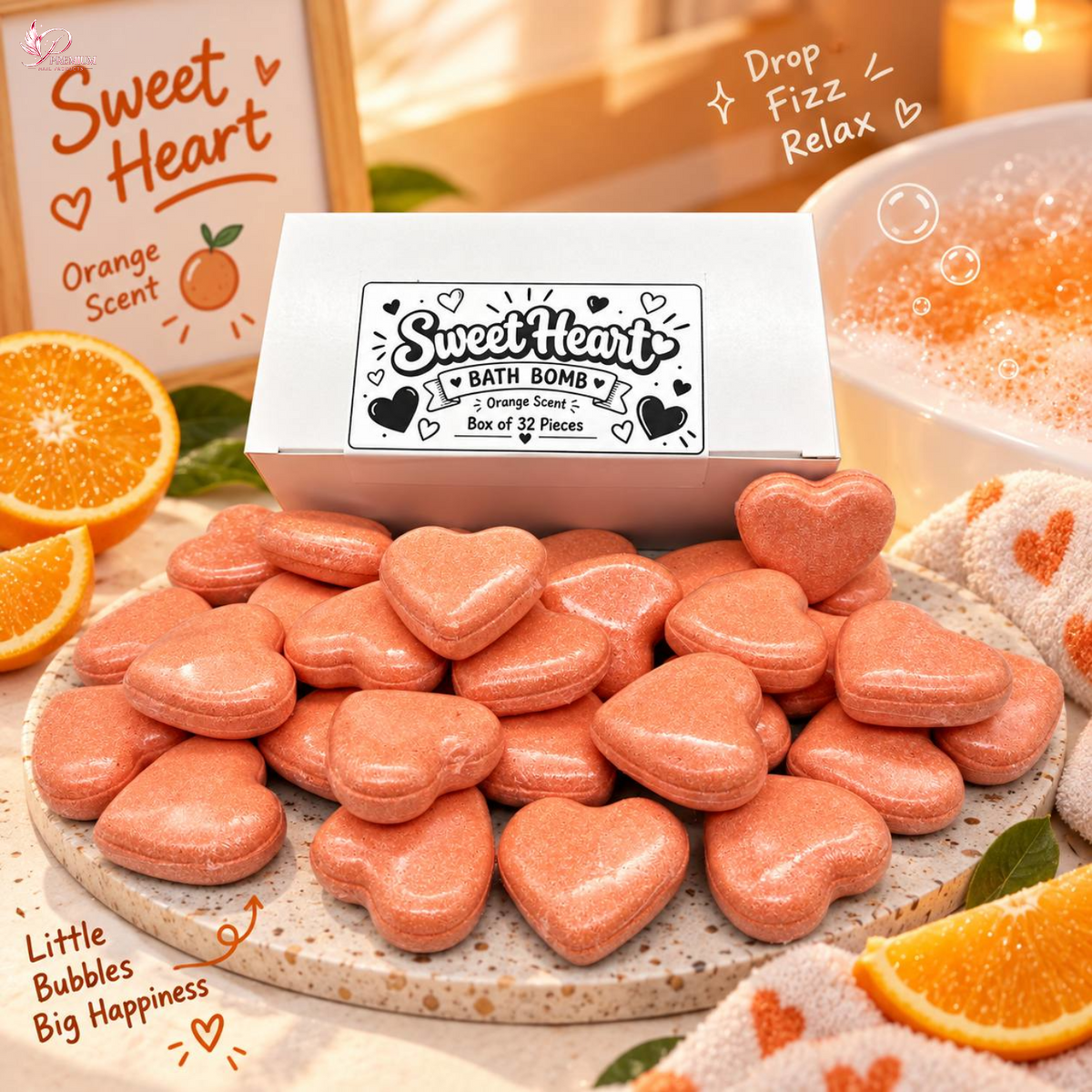 Bath Bomb Sweet Heart (Orange Scent) - Box of 32pcs