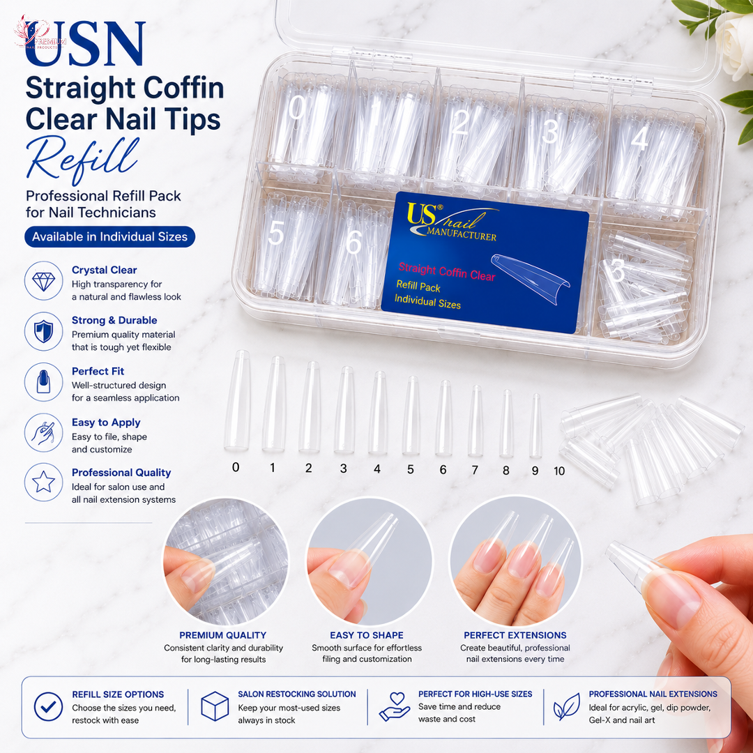 USN - Straight Coffin Clear Nail Tips Refill
