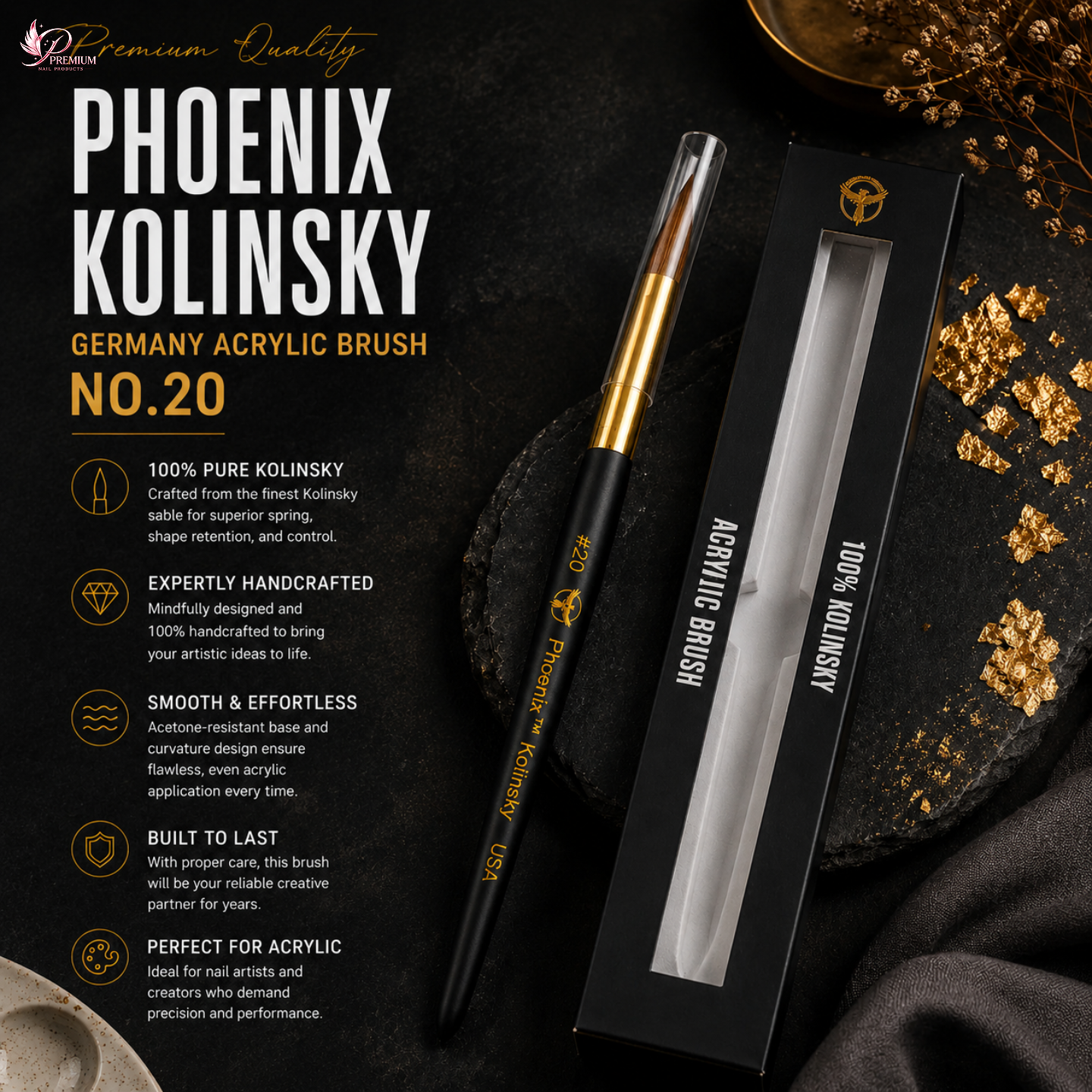 Phoenix Kolinsky Germany Acrylic Brush No.20