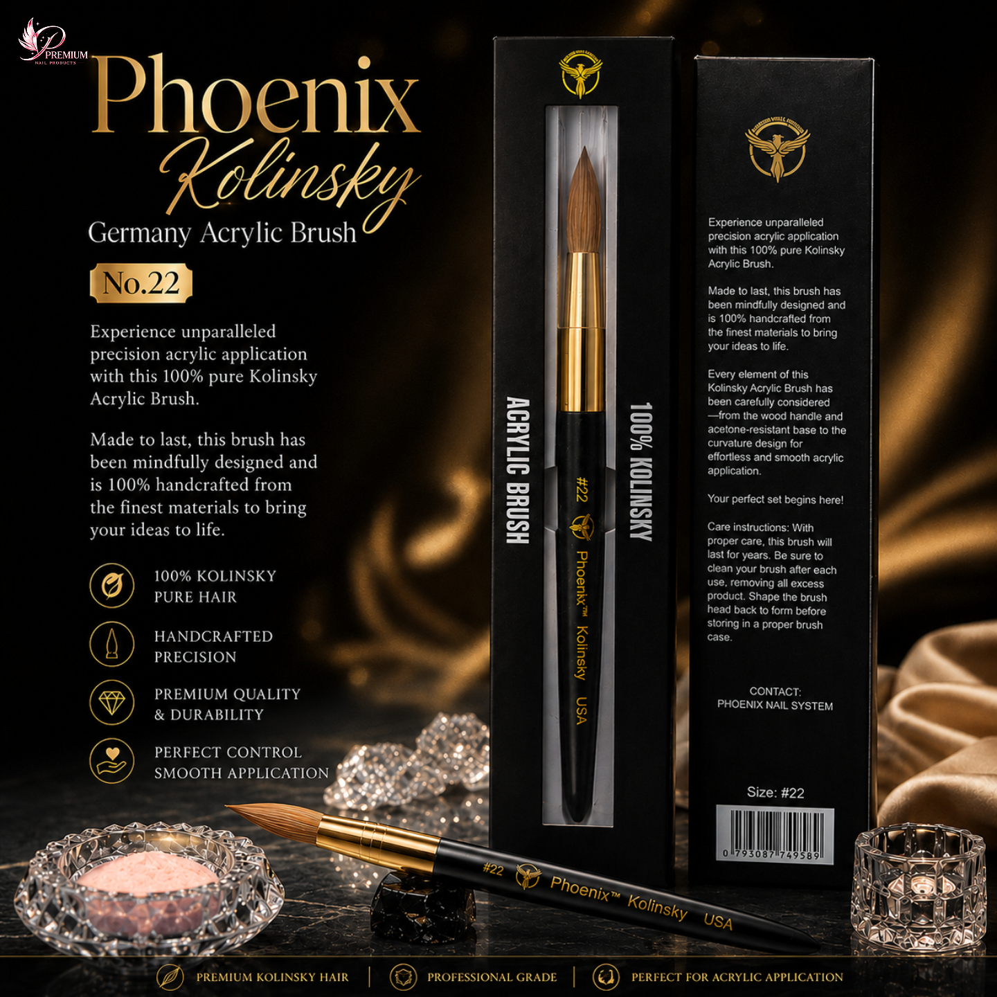 Phoenix Kolinsky Germany Acrylic Brush No.22