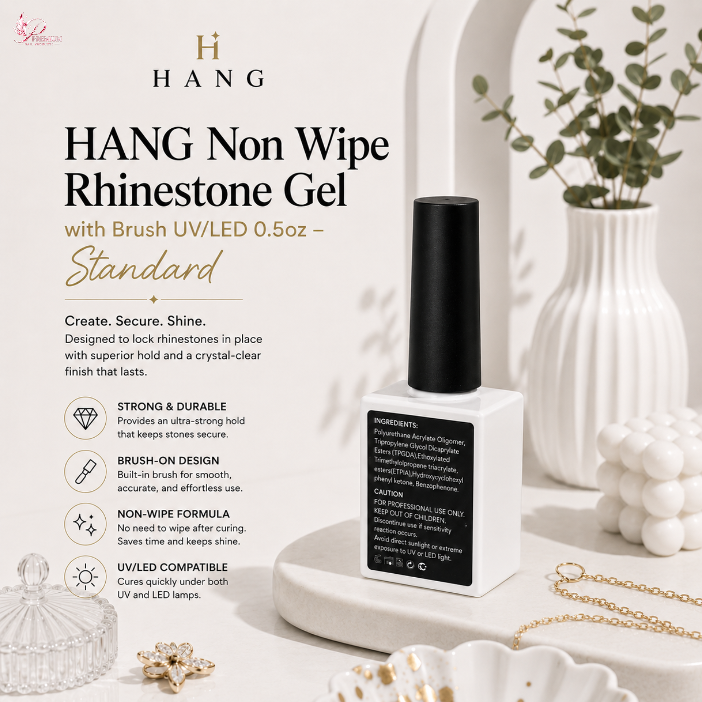 HANG Non Wipe Rhinestone Gel with Brush UV/LED 0.5oz – Standard