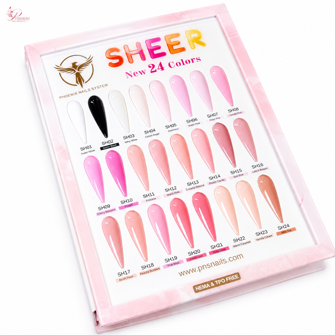 Phoenix Sheer Gel Collection 24 Colors - Free Extra 24 Gels + 1 Color Book + Vali