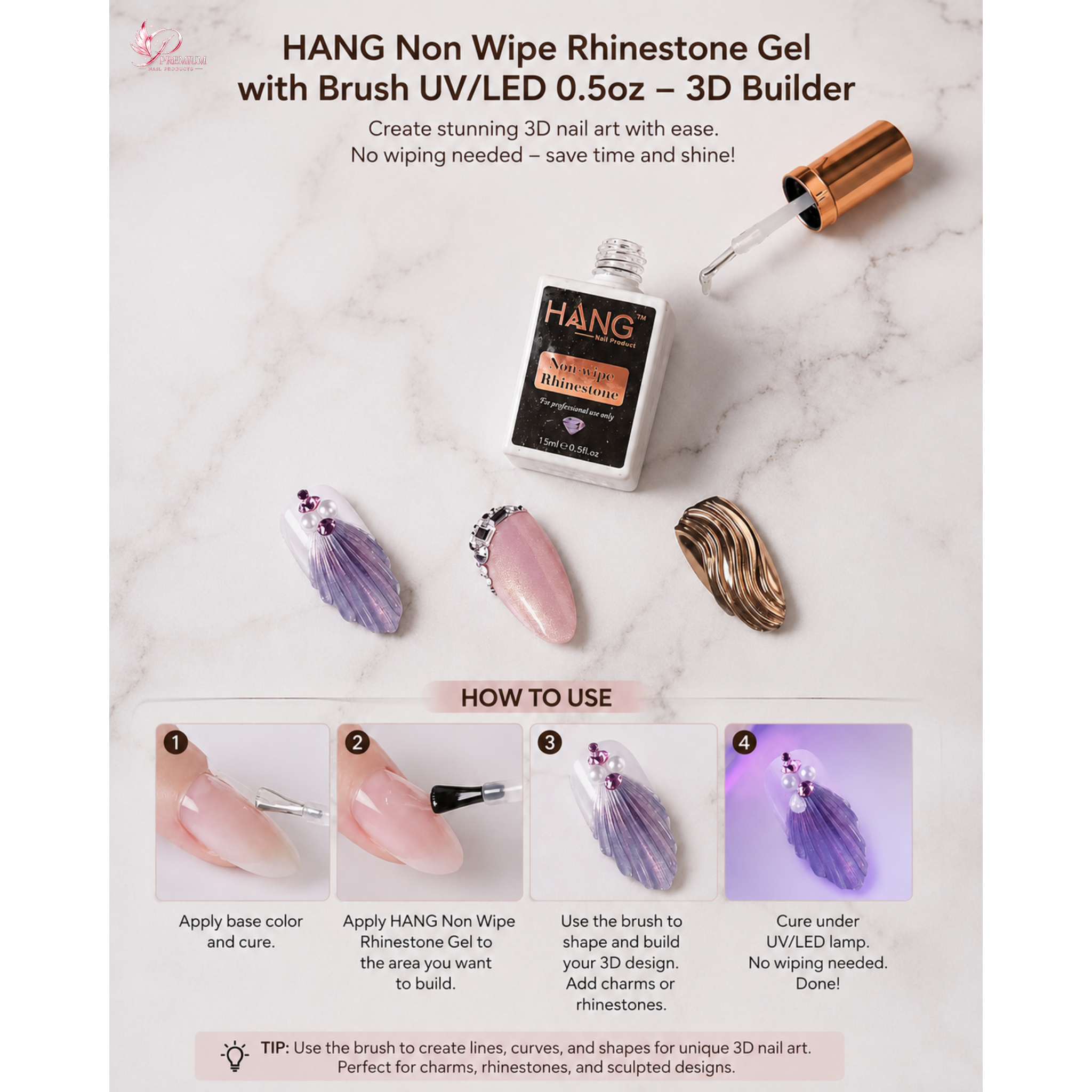 HANG Non Wipe Rhinestone Gel with Brush UV/LED 0.5oz – 3D Builder