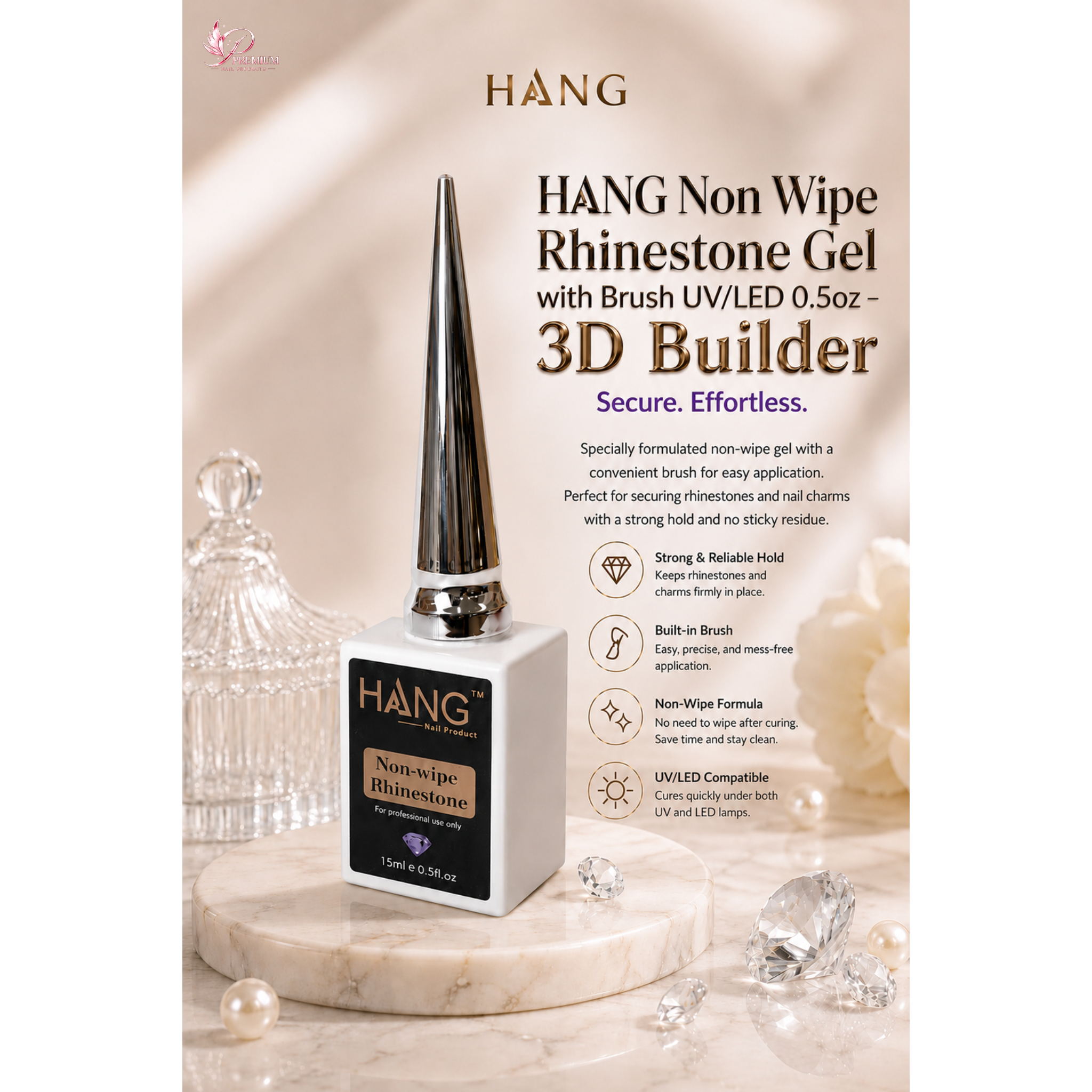 HANG Non Wipe Rhinestone Gel with Brush UV/LED 0.5oz – 3D Builder