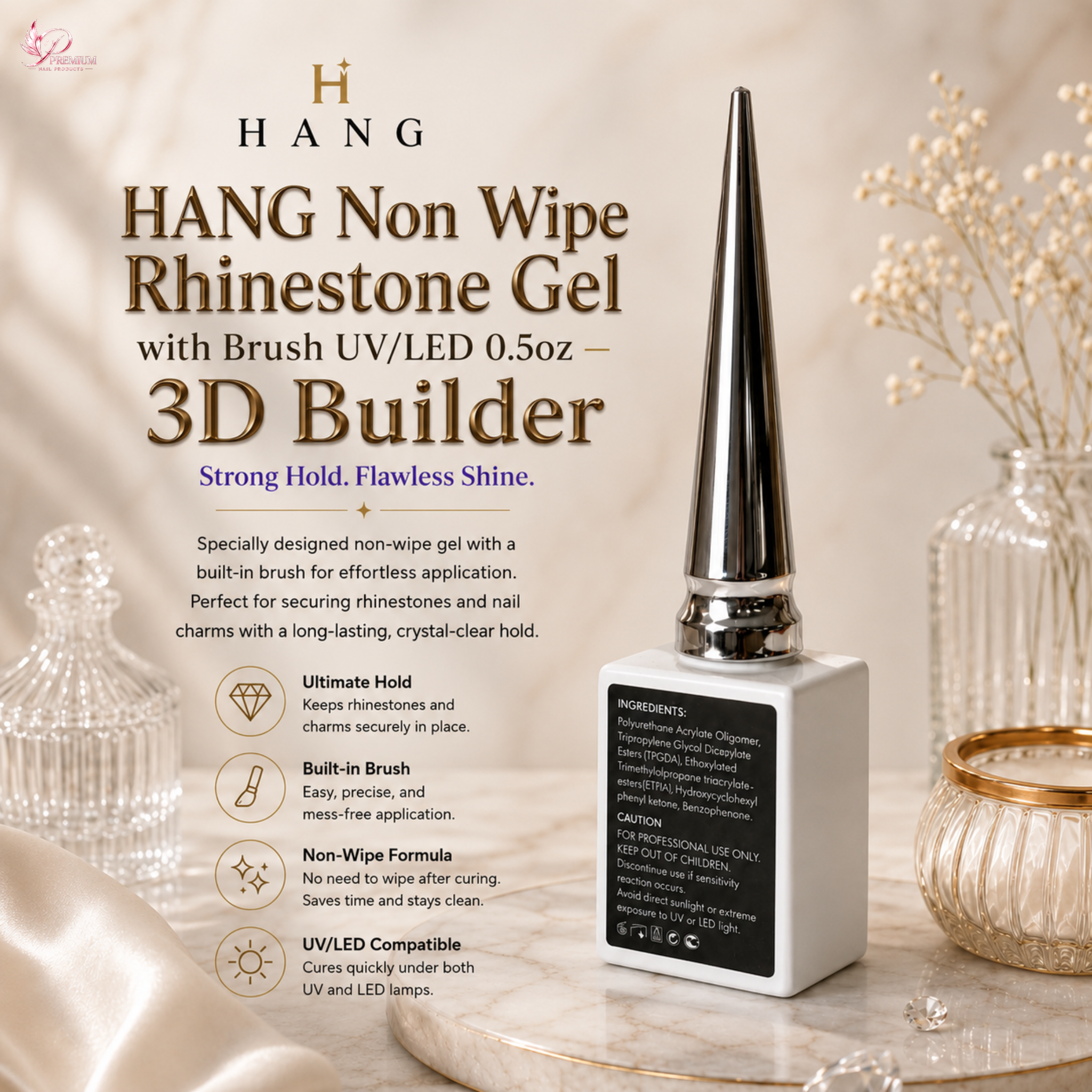 HANG Non Wipe Rhinestone Gel with Brush UV/LED 0.5oz – 3D Builder