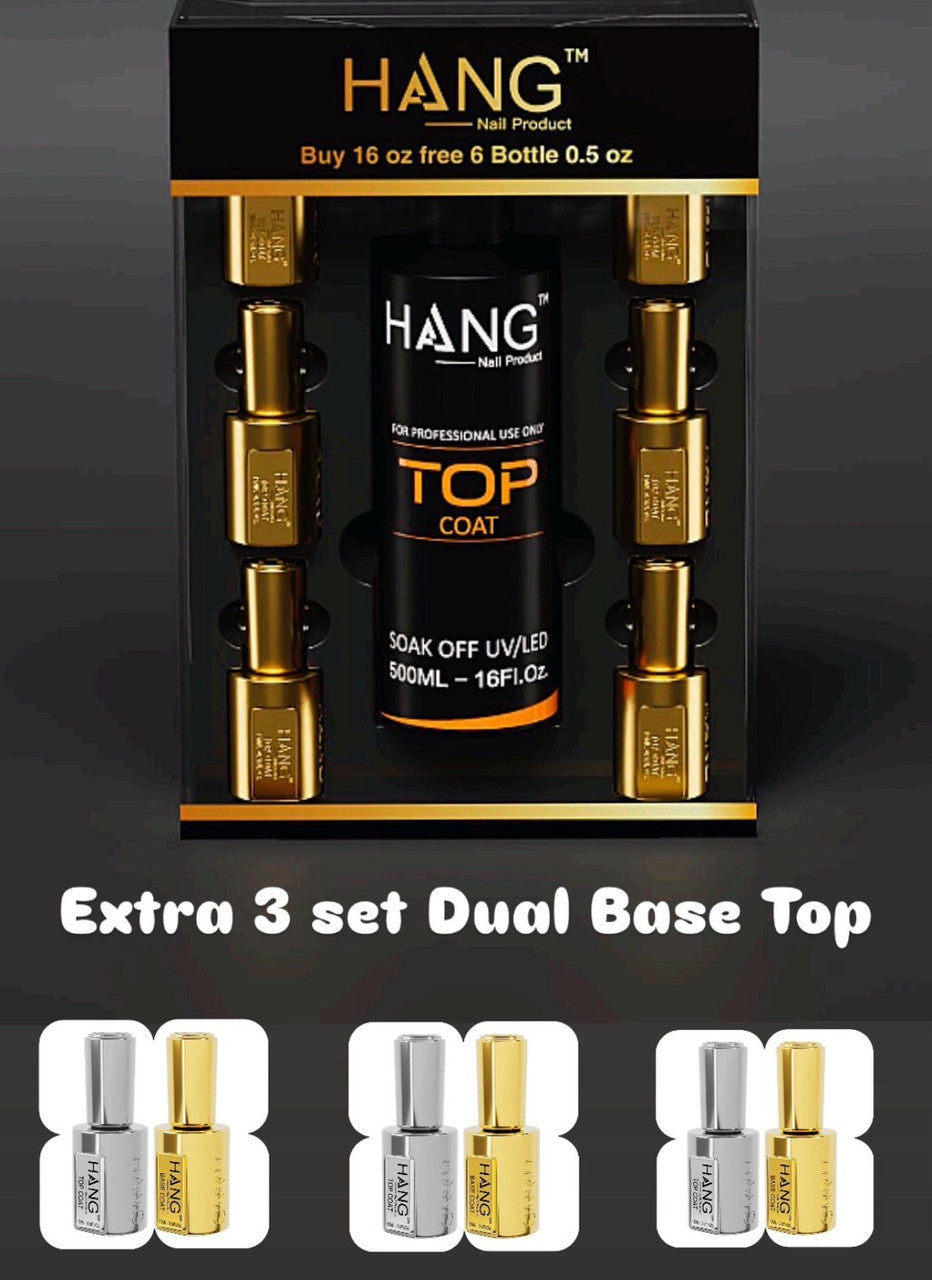 HANG Gel Top Coat 16oz Free 6 Gel Top 0.5oz + 3 Duo Top Base