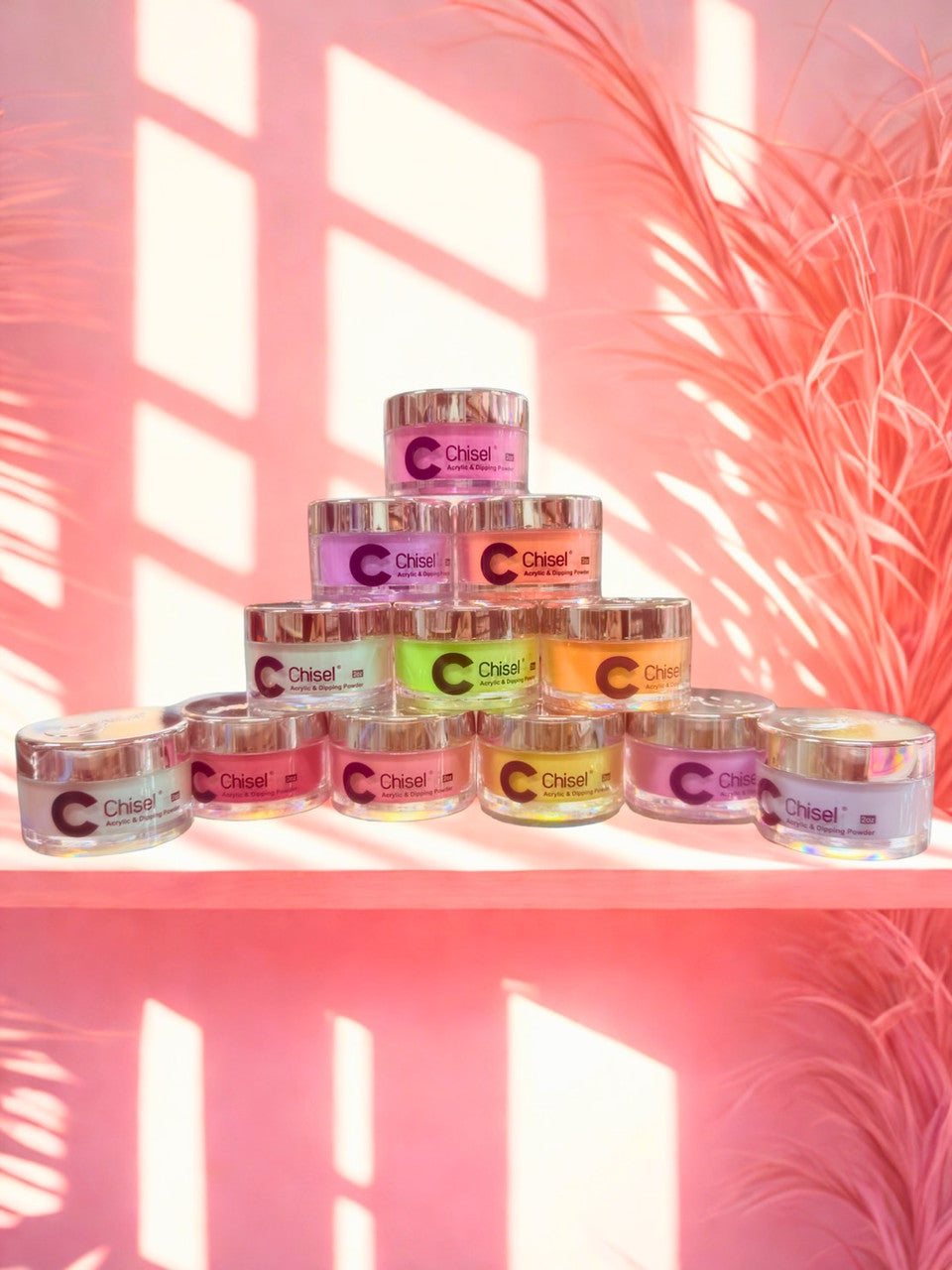 Chisel Glassy Dip Powder + Gel Color Electric Neon 12 Colors + Free 1 Chrome Powder