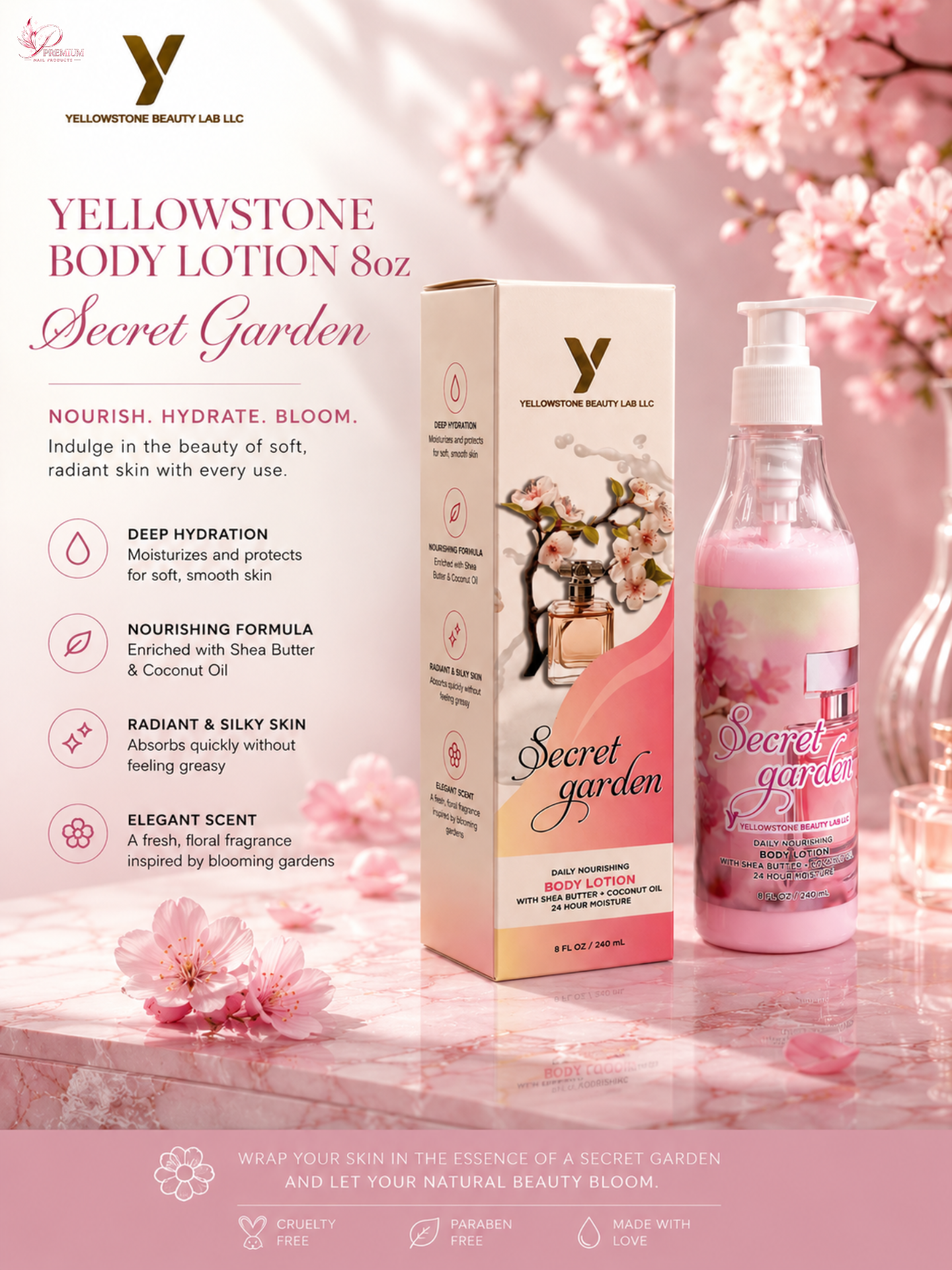 Yellowstone Body Lotion 8oz - Secret Garden - Free Gift Box