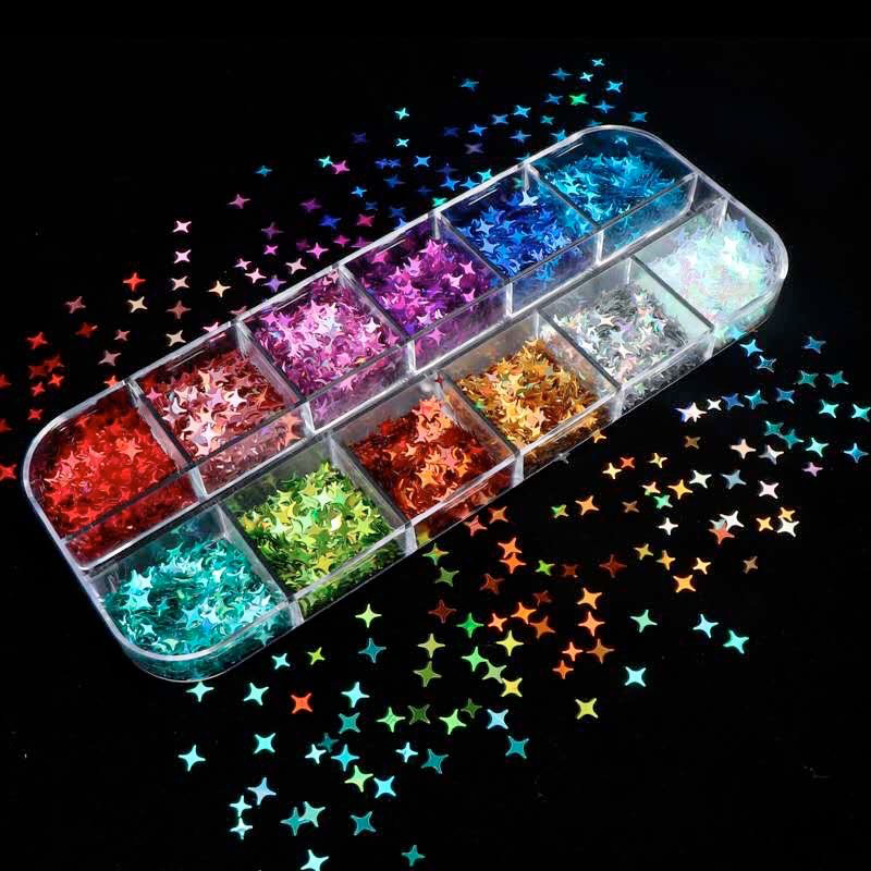 Nail Sequin - Holographic Colorful Star (12/set) #52