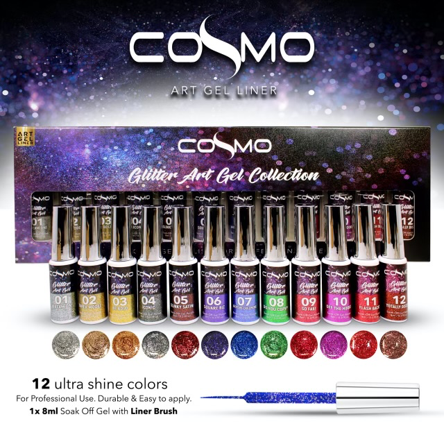 Cosmo Line Art Gel Glitter Kit 12 Color