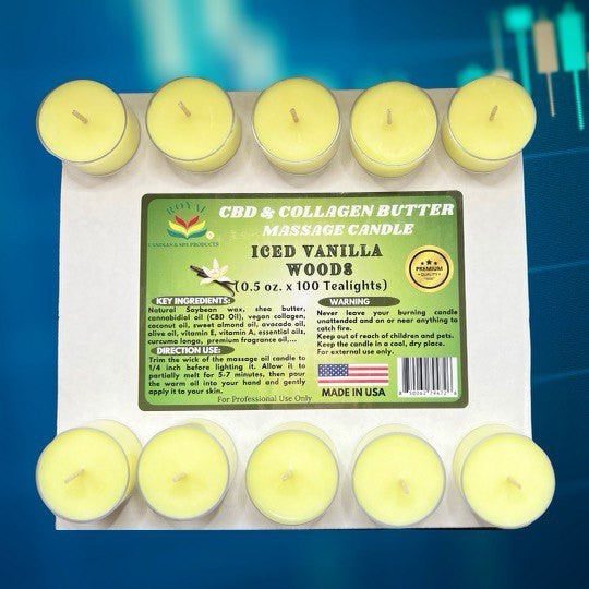 ROYAL CBD & Collagen Massage Butter Candle 0.5oz ( Box of 100pcs ) - Ice Vanilla Woods
