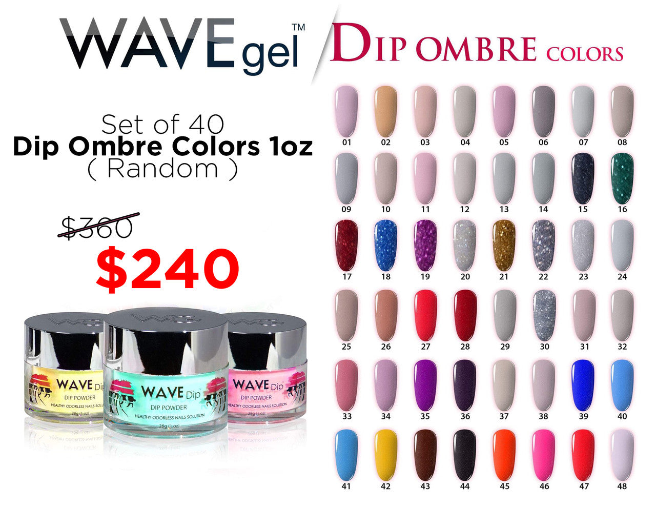 WaveGel Ombre Dip Powder 1oz ( Set of 40 Colors Random )