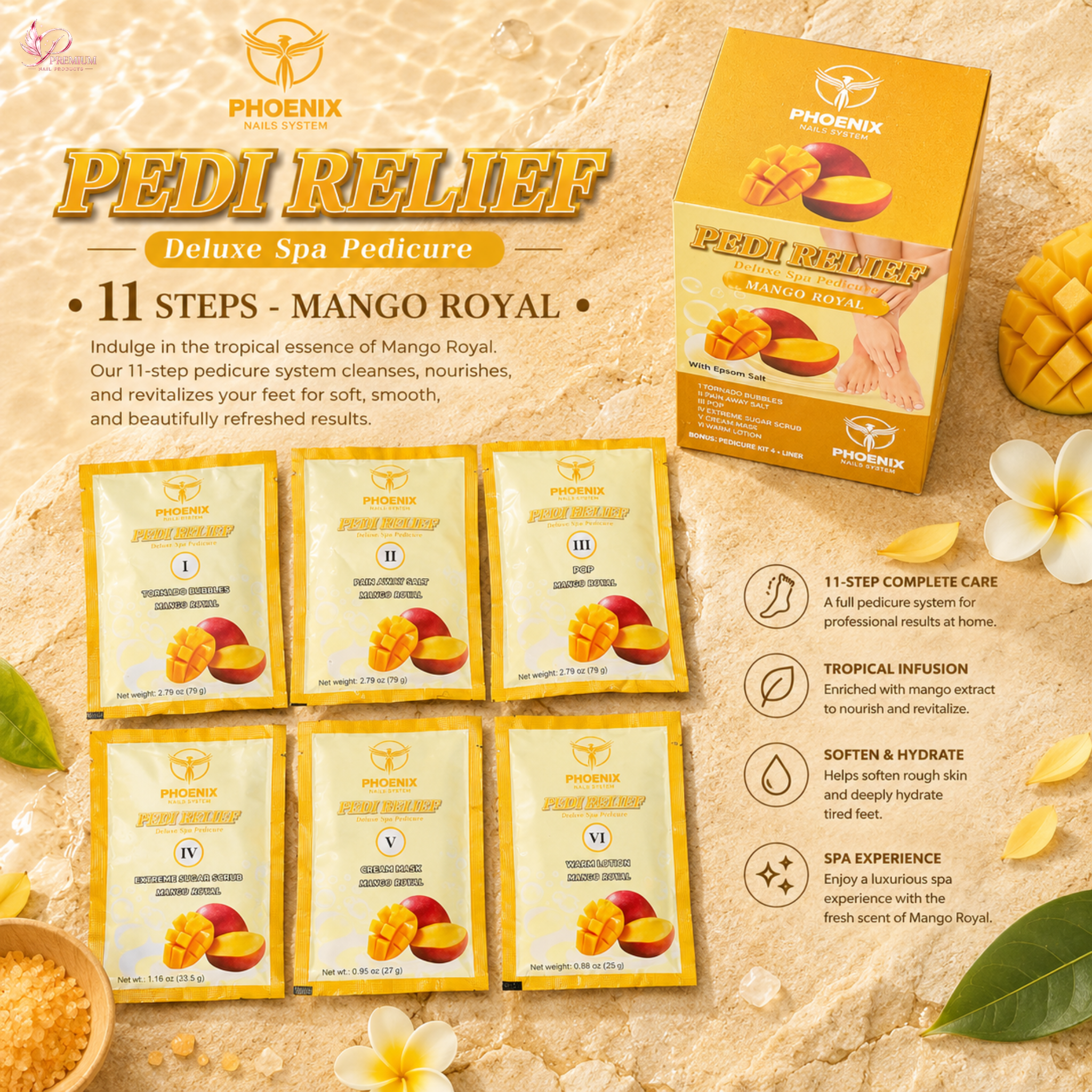 PHOENIX Pedi Relief Deluxe Spa Pedicure 11 Steps - Mango Royal - BUY 10 FREE 1