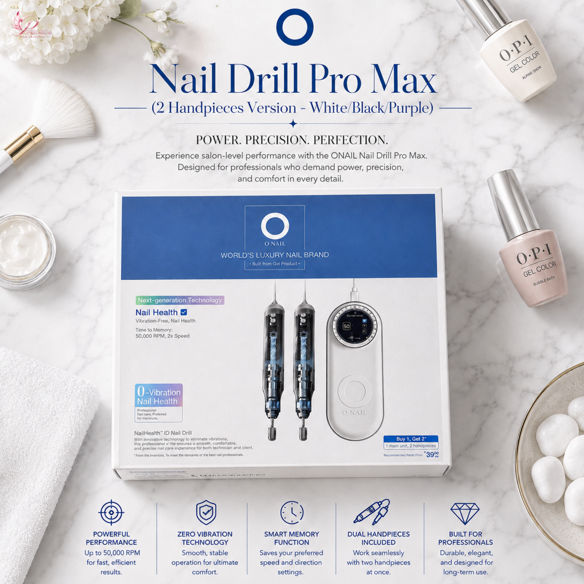 ONAIL Nail Drill Pro Max 2 Handpieces Version - White/Black/Purple