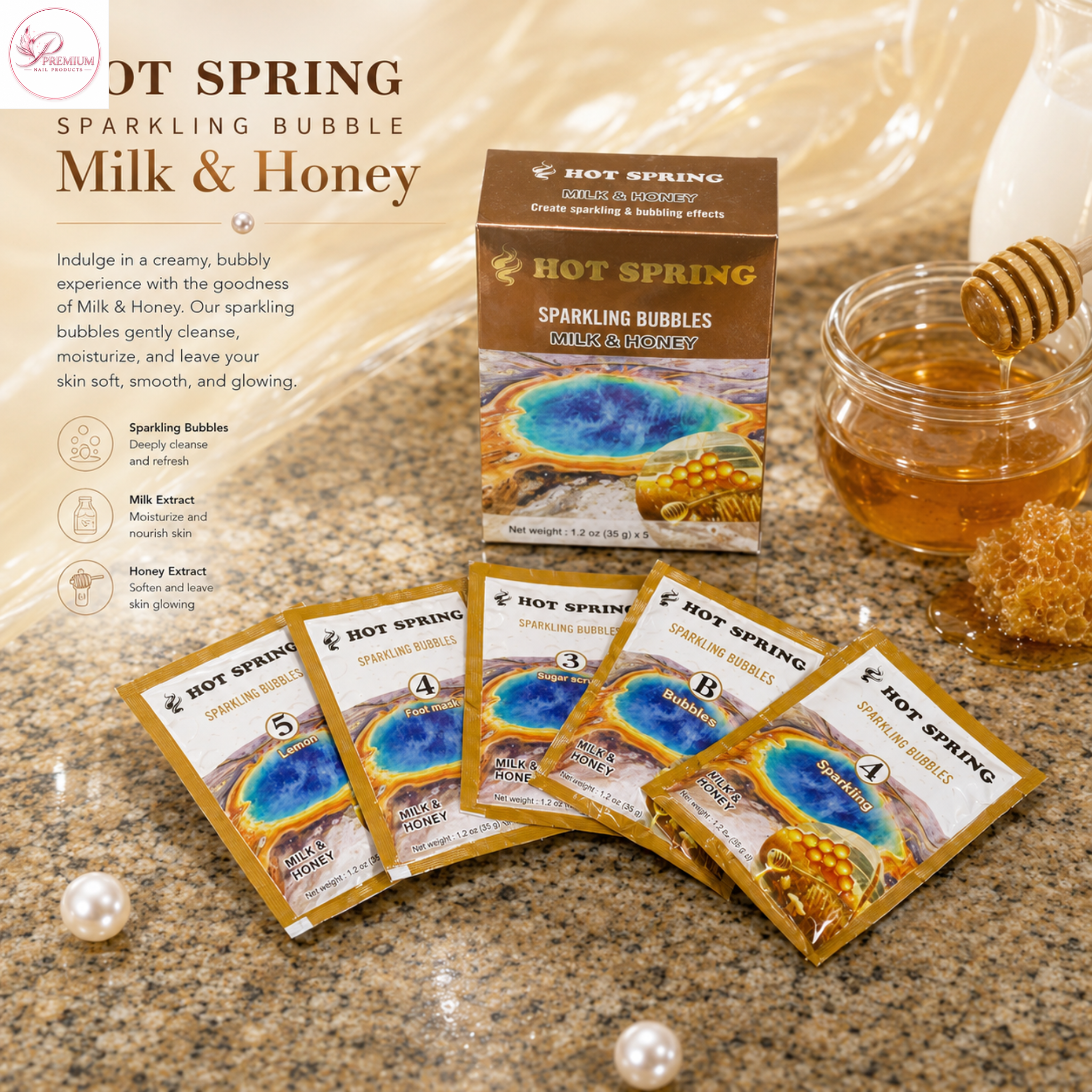 Hot Spring Sparkling Bubbles 5in1 Milk & Honey + Free Pedicure Liner